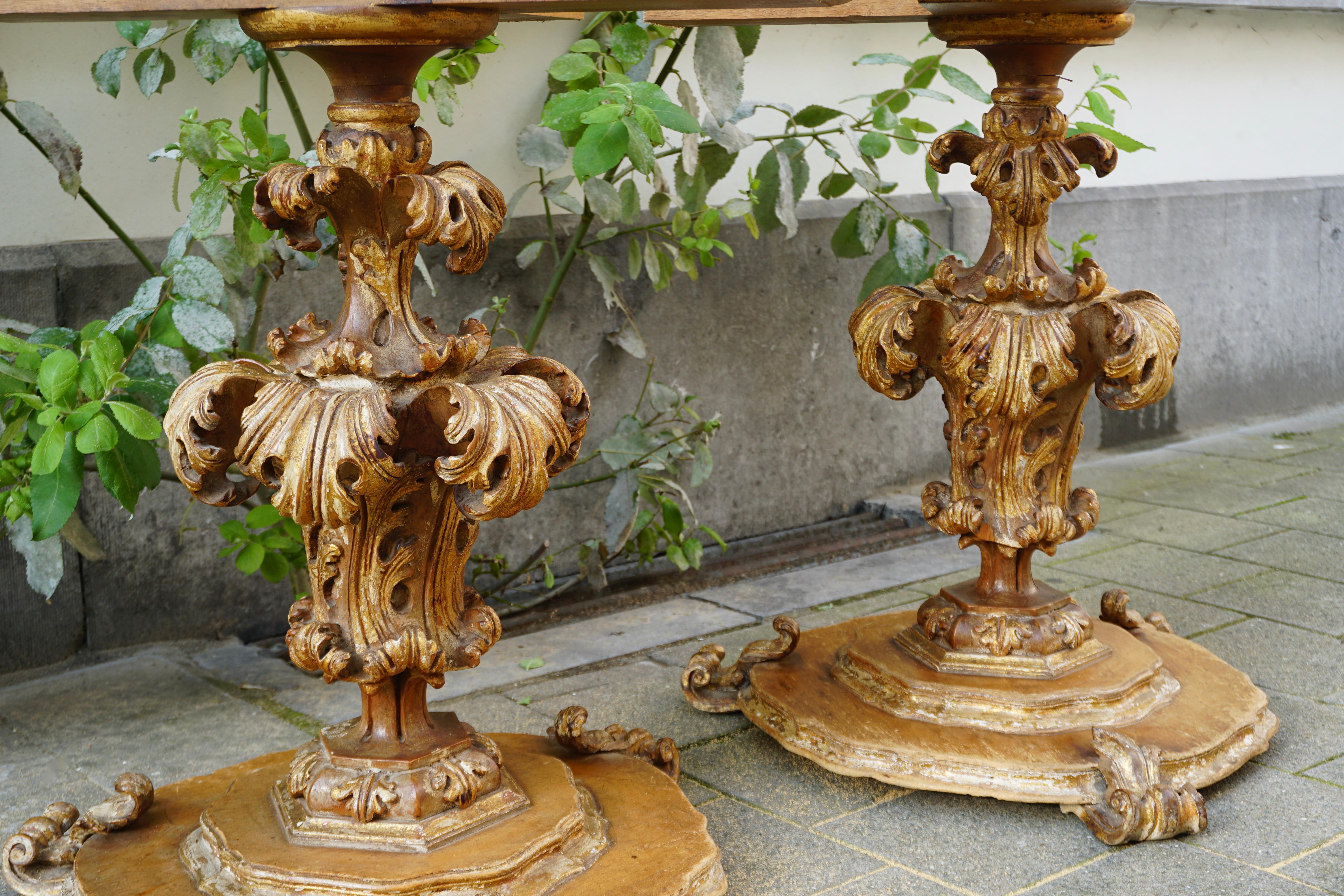 Extraordinary Italian Baroque Gilt Wood Table Supports Early 18th Century For Sale 2