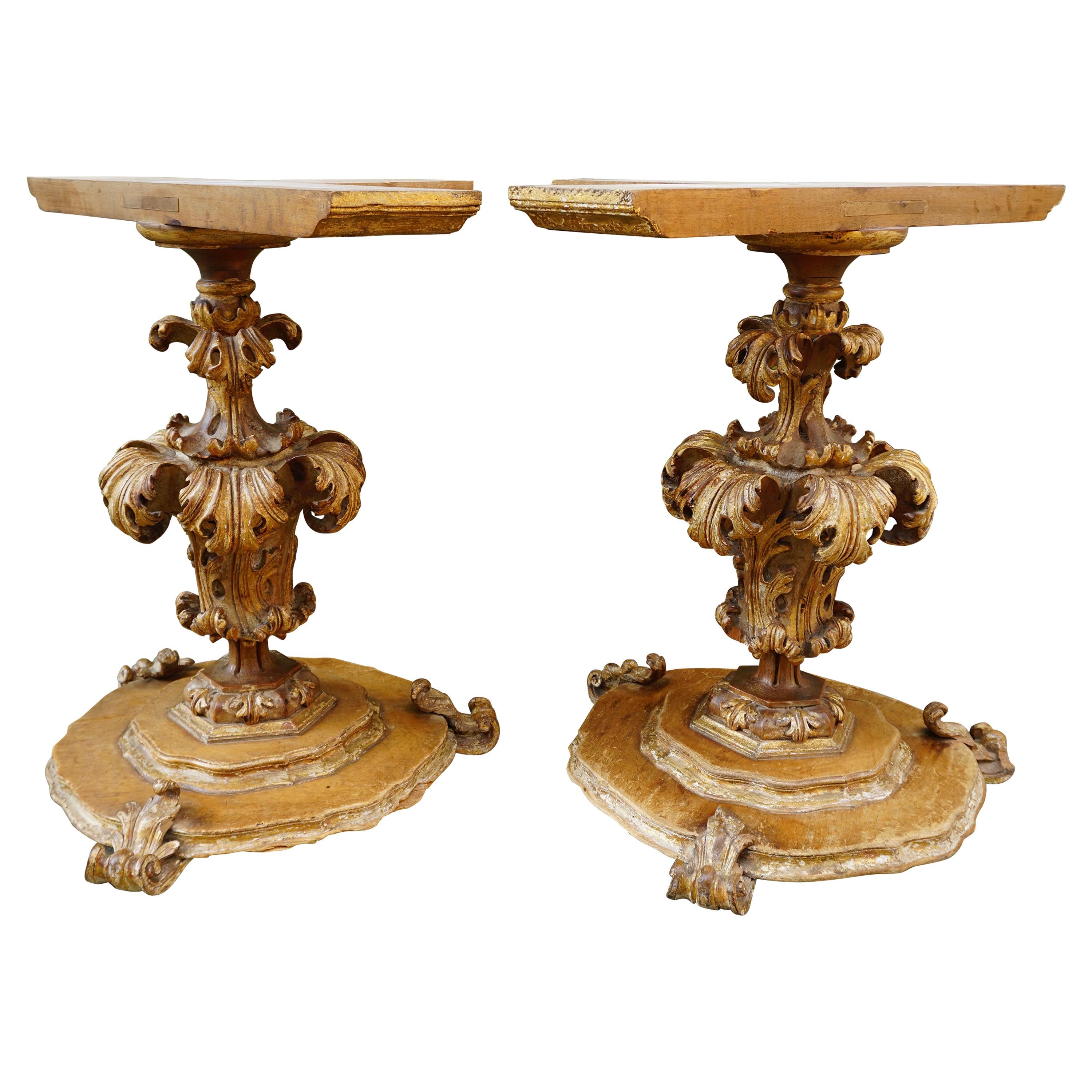 Extraordinary Italian Baroque Gilt Wood Table Supports Early 18th Century For Sale