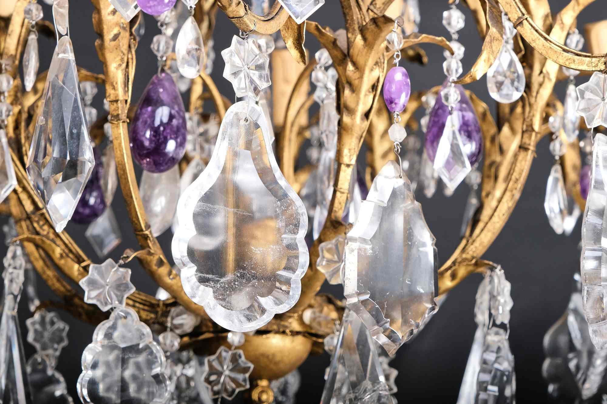 Gilt Extraordinary Italian Chandelier in Rock Crystal and Amethyst, Rome 19th Century For Sale