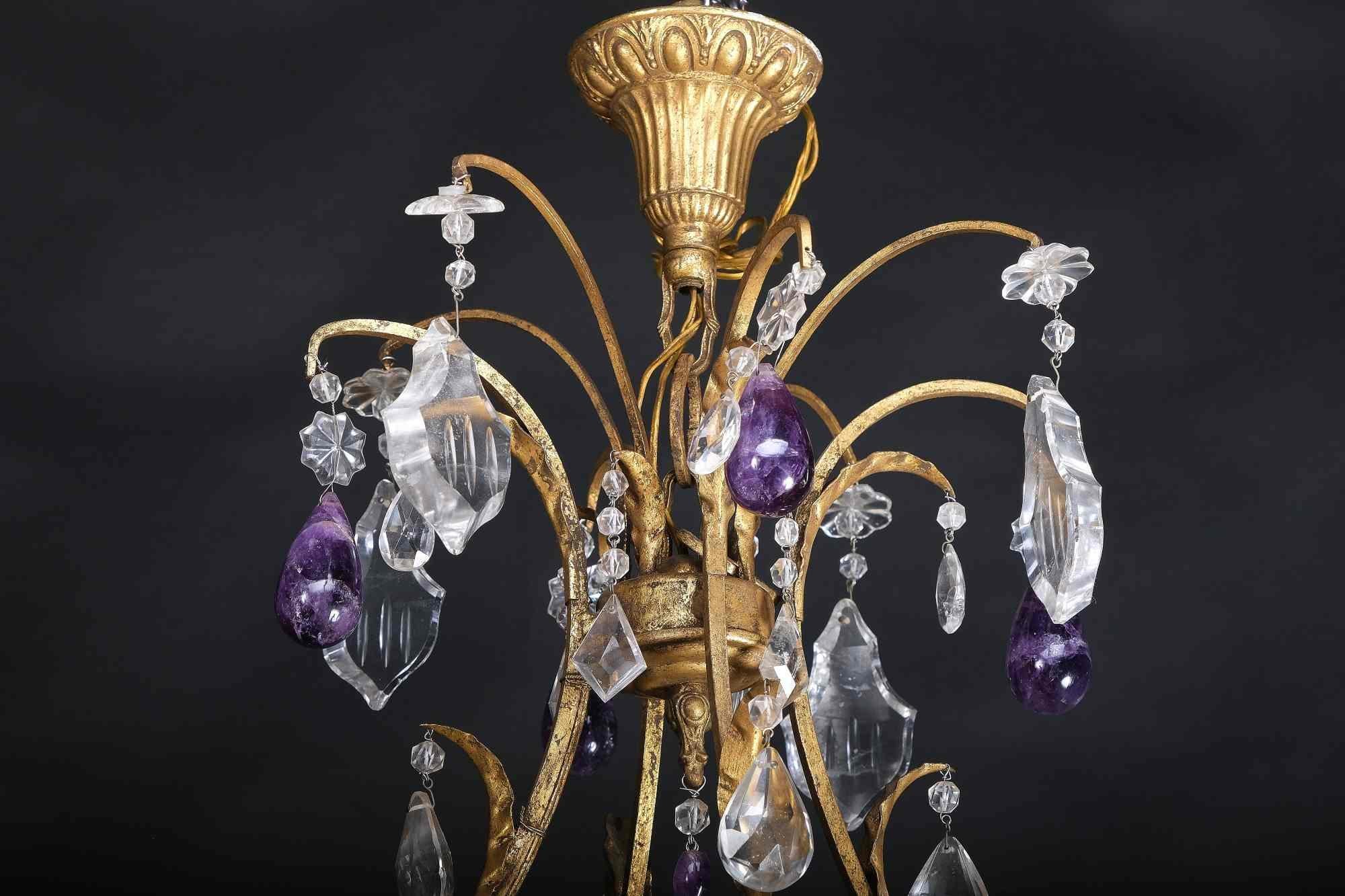 Extraordinary Italian Chandelier in Rock Crystal and Amethyst, Rome 19th Century For Sale 1