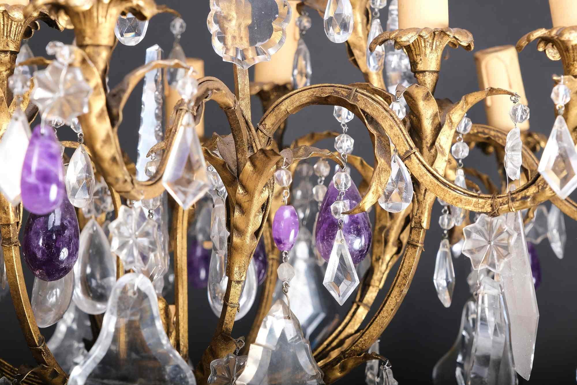 Extraordinary Italian Chandelier in Rock Crystal and Amethyst, Rome 19th Century For Sale 2