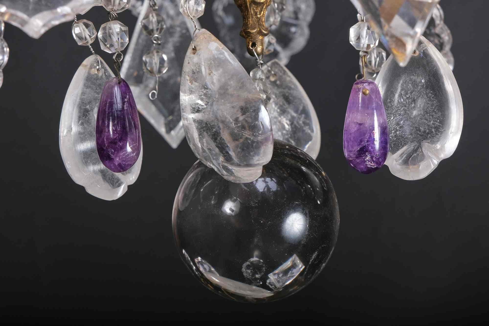 Extraordinary Italian Chandelier in Rock Crystal and Amethyst, Rome 19th Century For Sale 4