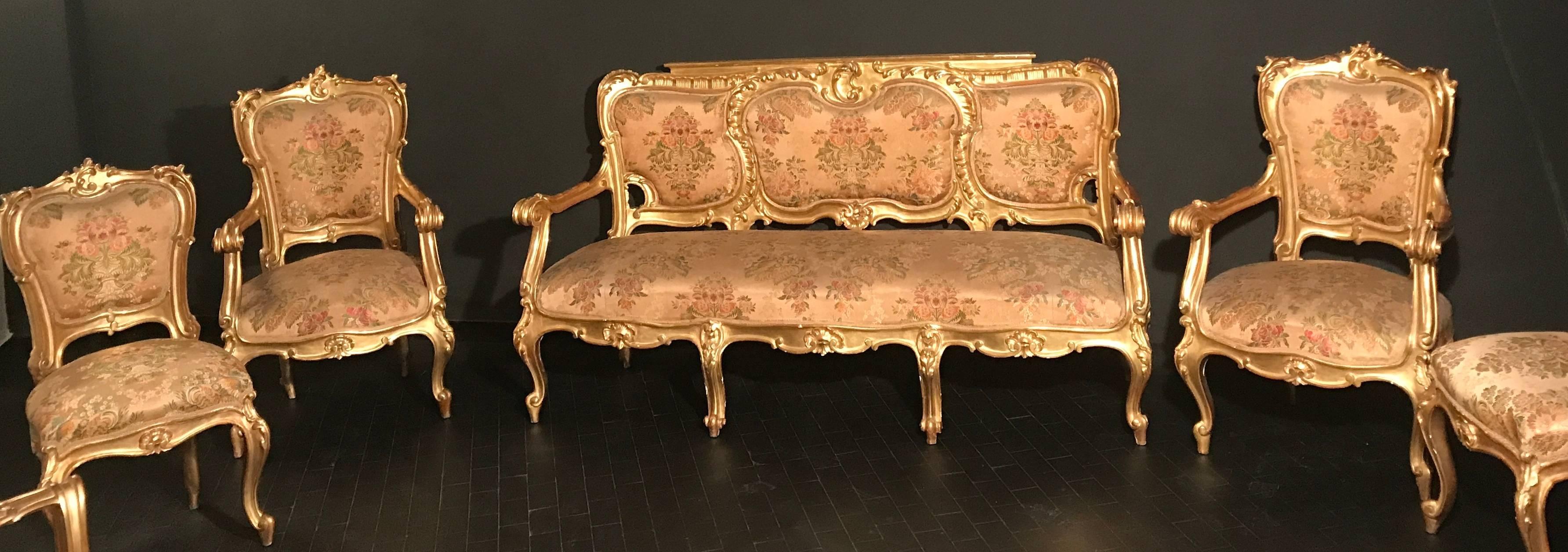 Extraordinary Italian Eleven Piece Gilt Salon Living Room Suite, 19th Century For Sale 10