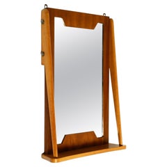 Extraordinary Italian Mid Century teak wall mirror with shelf