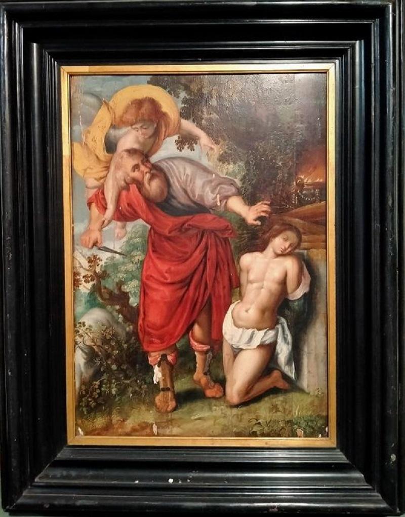 Extraordinaire huile sur panneau italienne des années 1500 « Sacrifice d'Isaac » Bon état - En vente à Barletta, IT