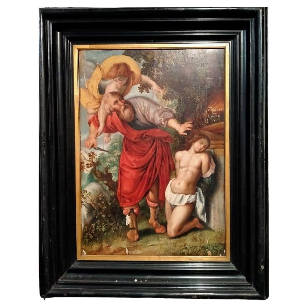 Extraordinaire huile sur panneau italienne des années 1500 « Sacrifice d'Isaac » en vente