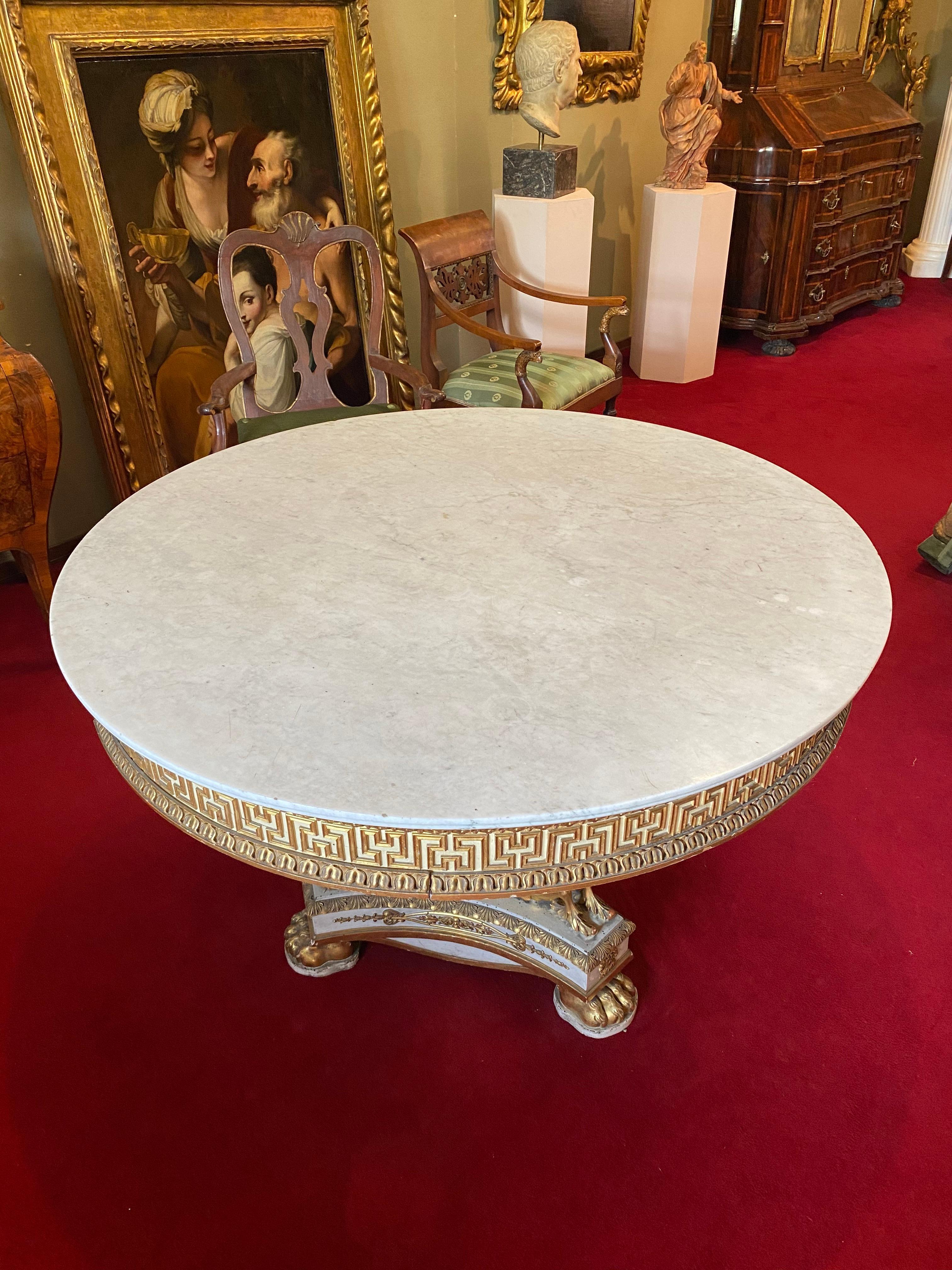 Charles X Extraordinary Italian Parcel-Gilt and Ivory Painted Centre Table, 1830 For Sale