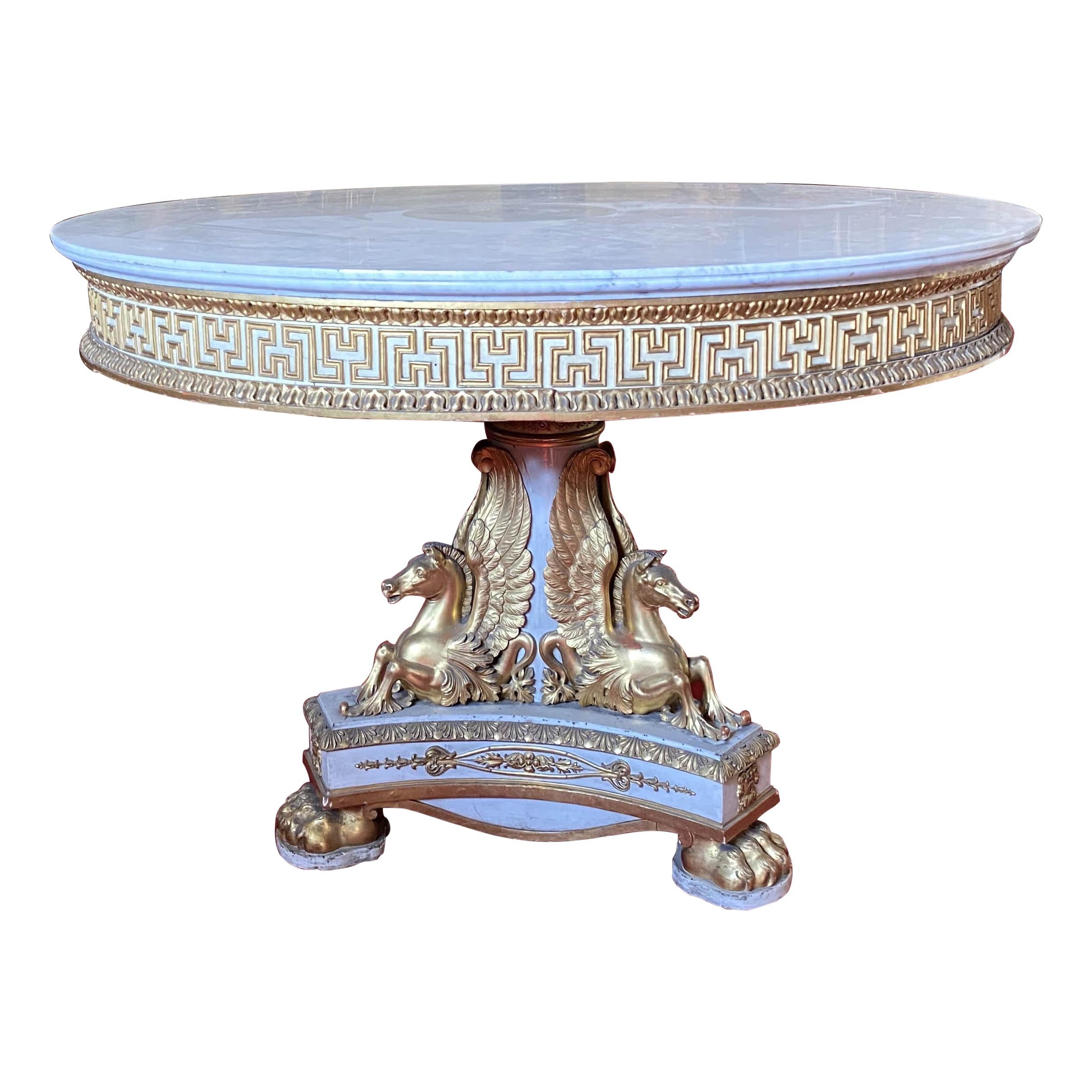 Extraordinary Italian Parcel-Gilt and Ivory Painted Centre Table, 1830 For Sale