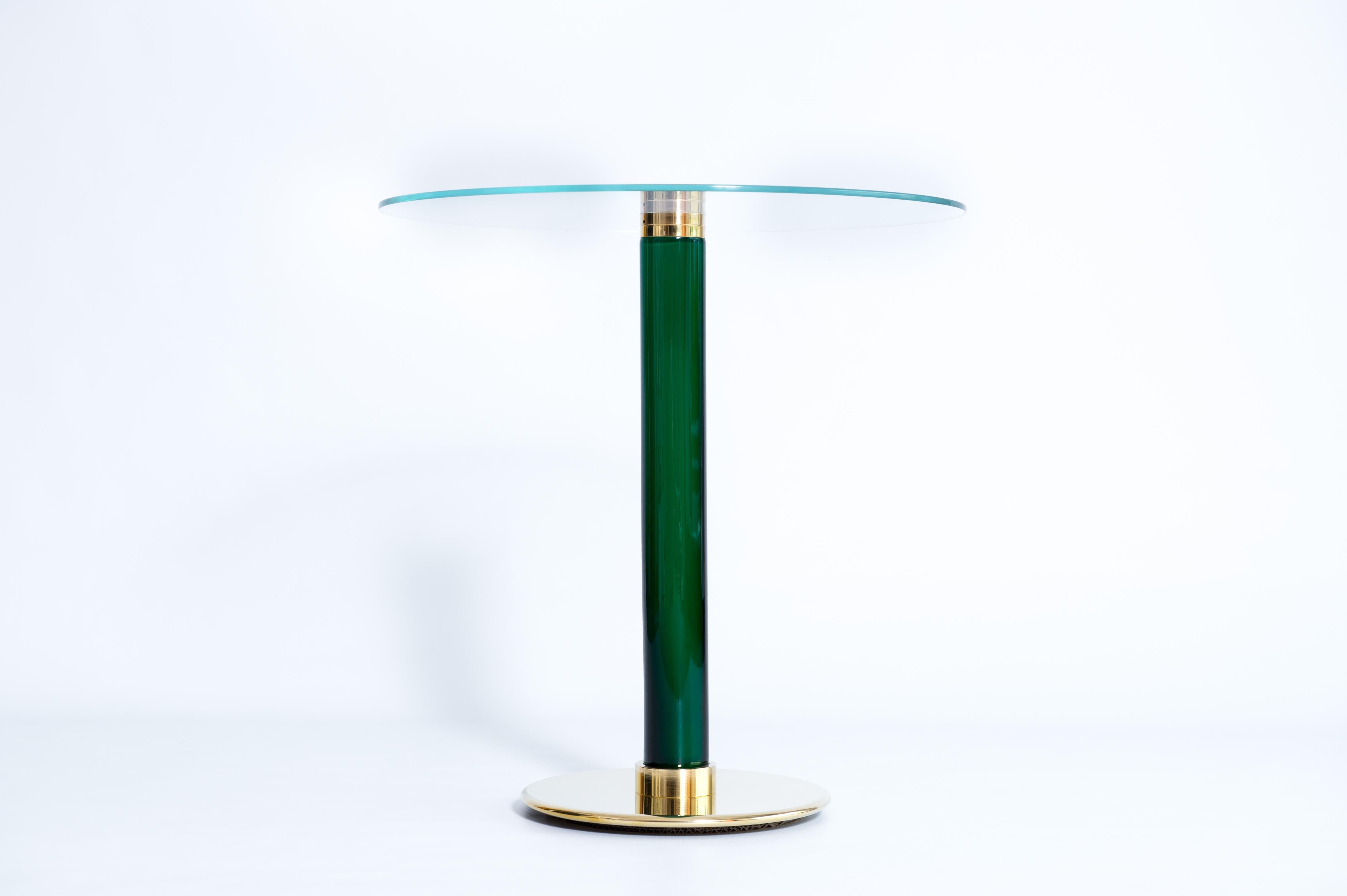 Extraordinaria mesa de cóctel veneciana italiana de cristal de Murano soplado verde Años 90 Hecho a mano en venta