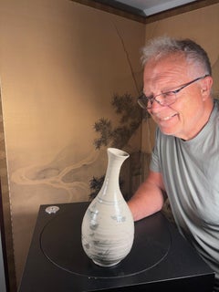 Extraordinary Japanese Hand Thrown Blue And White Wabi-Sabi Vase, Early 19thc.