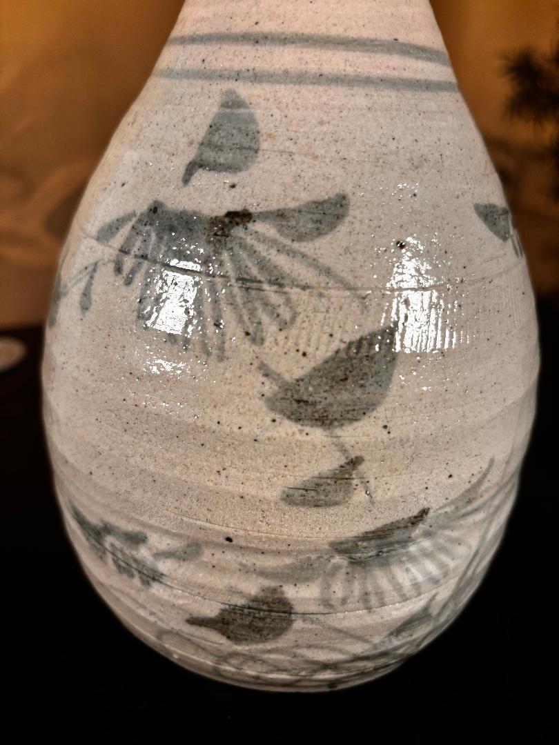 Hand-Crafted Extraordinary Japanese Hand Thrown Blue And White Wabi-Sabi Vase, Early 19thc. For Sale
