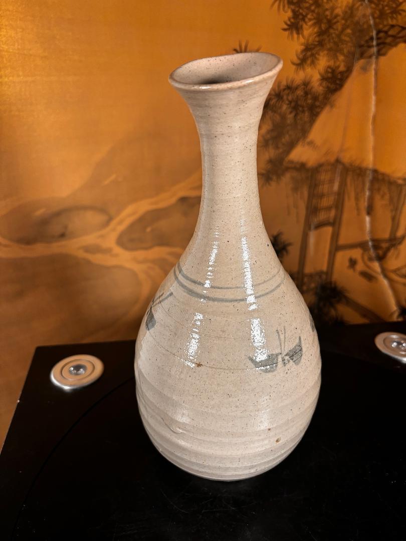 Extraordinary Japanese Hand Thrown Blue And White Wabi-Sabi Vase, Early 19thc. For Sale 1