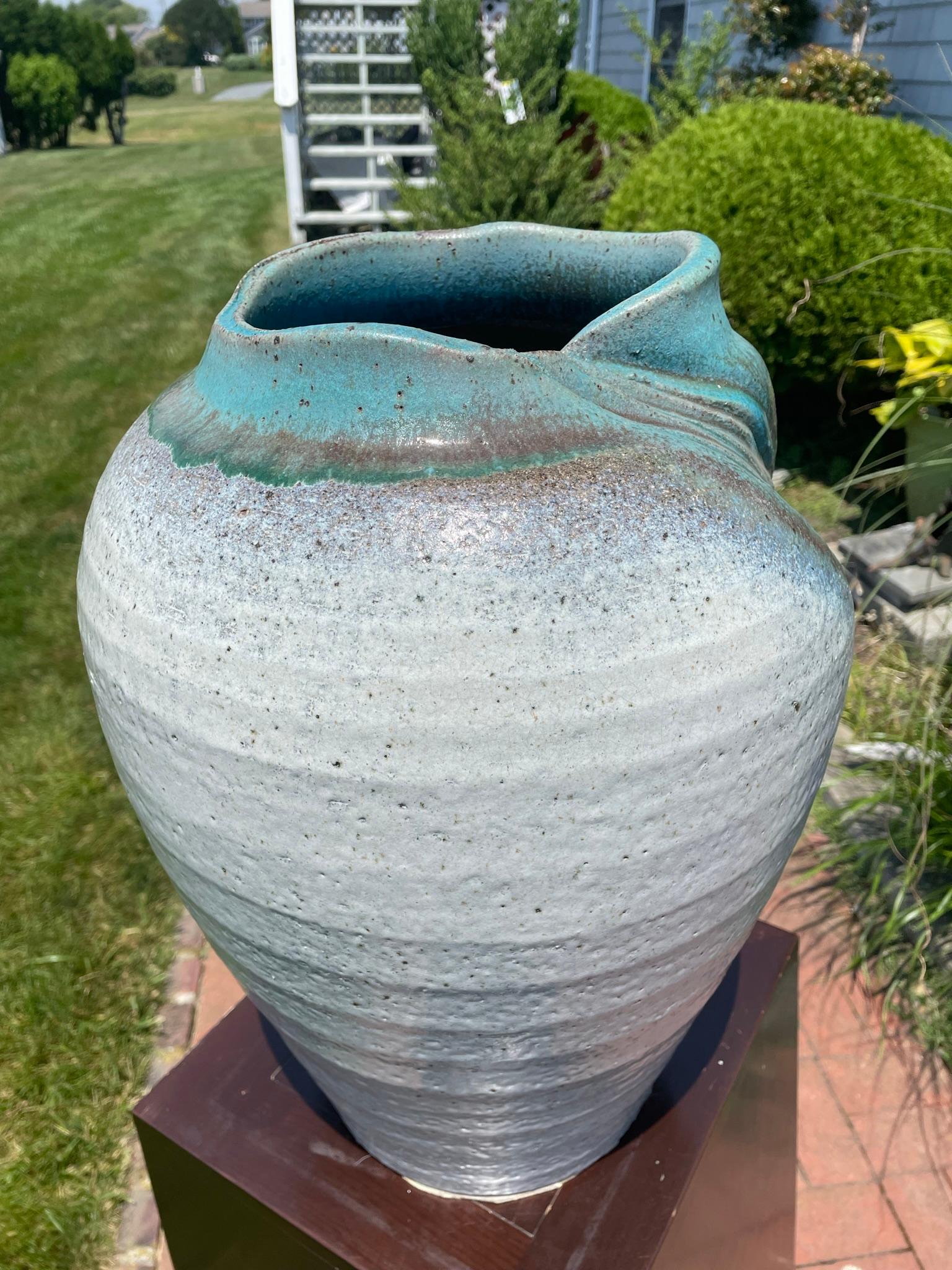 Extraordinary Large And Tall Japanese Hand Thrown Wabi Sabi Vase For Sale 4