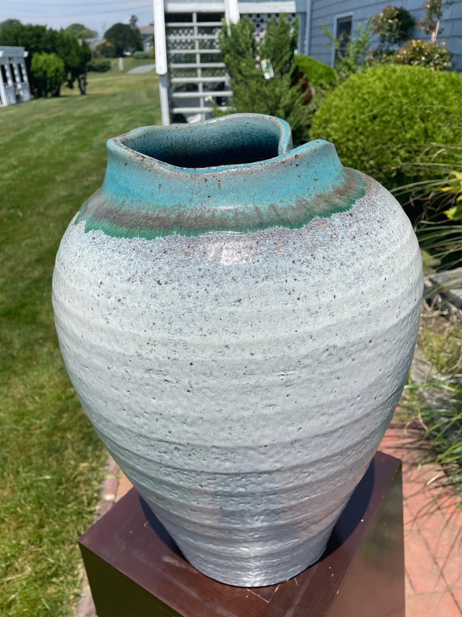 Extraordinary Large And Tall Japanese Hand Thrown Wabi Sabi Vase For Sale 7