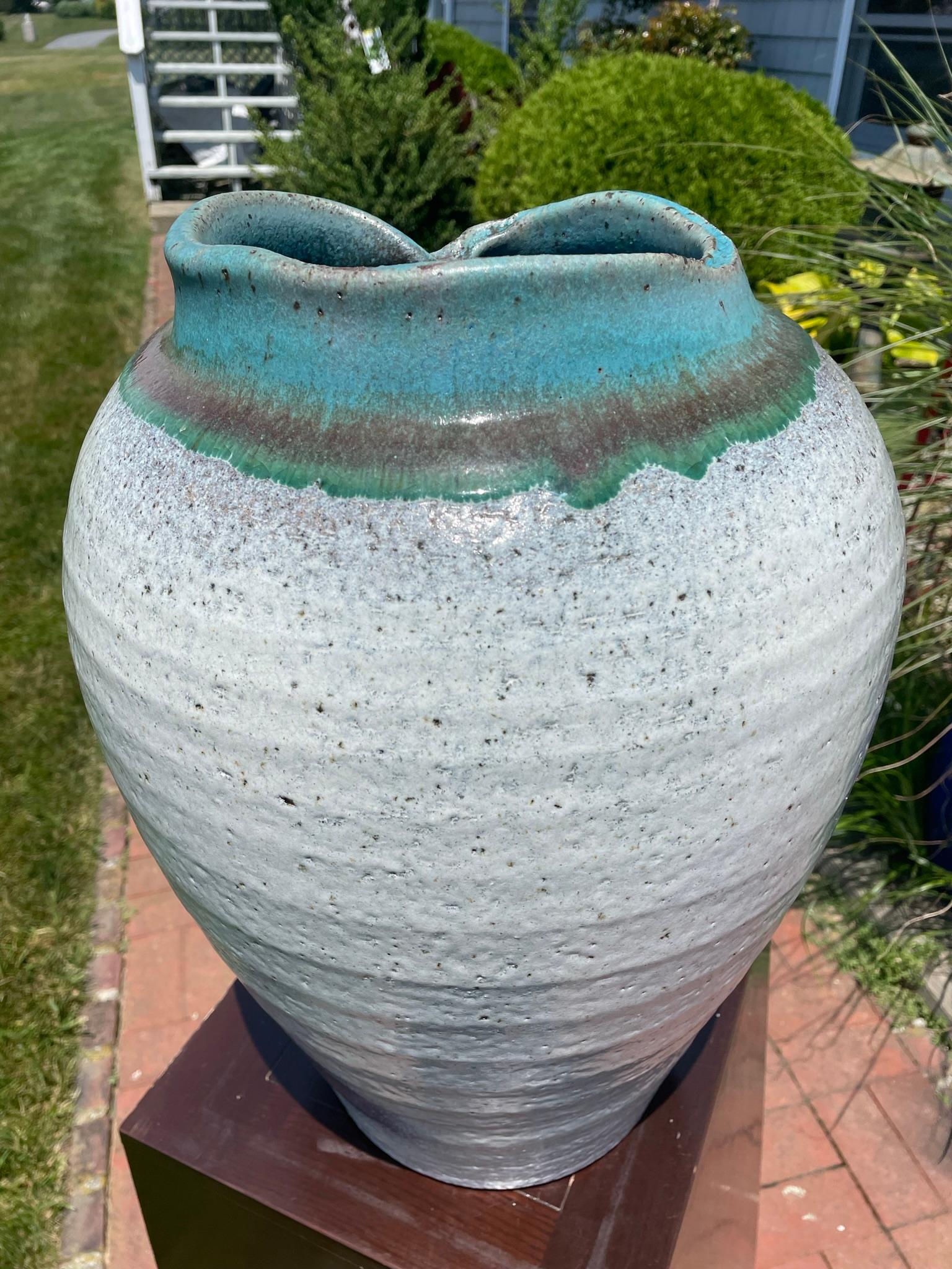Extraordinary Large And Tall Japanese Hand Thrown Wabi Sabi Vase For Sale 9