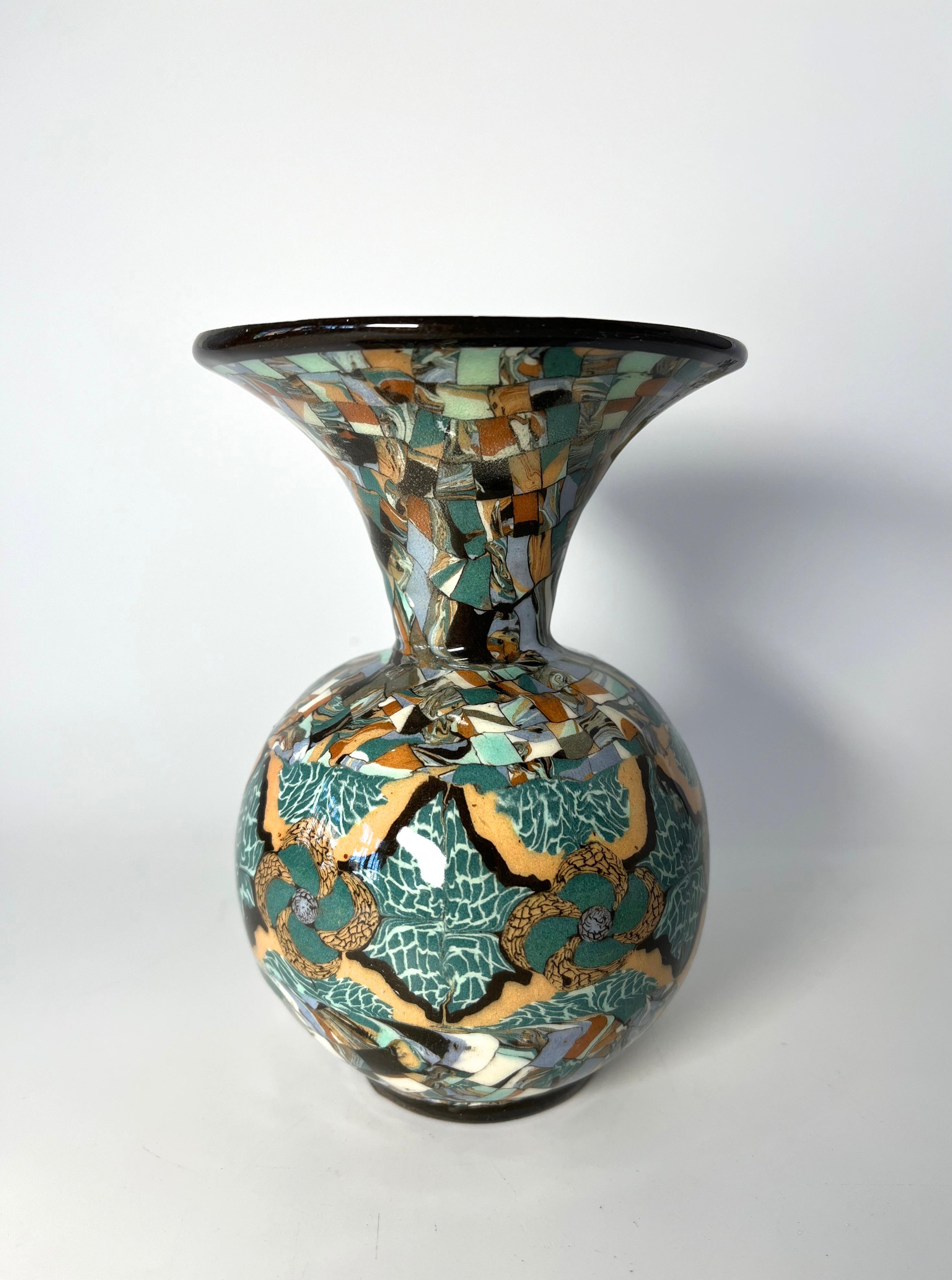 Mid-Century Modern Extraordinary Jean Gerbino, Vallauris, France, Ceramic Glazed Mosaic Funnel Vase