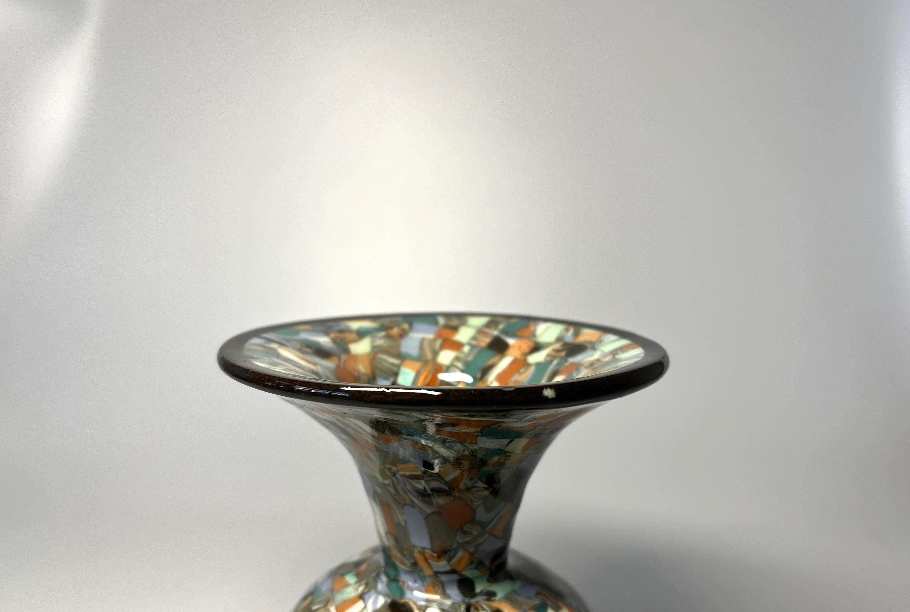 Extraordinary Jean Gerbino, Vallauris, France, Ceramic Glazed Mosaic Funnel Vase 3