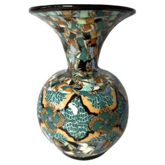 Extraordinary Jean Gerbino, Vallauris, France, Ceramic Glazed Mosaic Funnel Vase