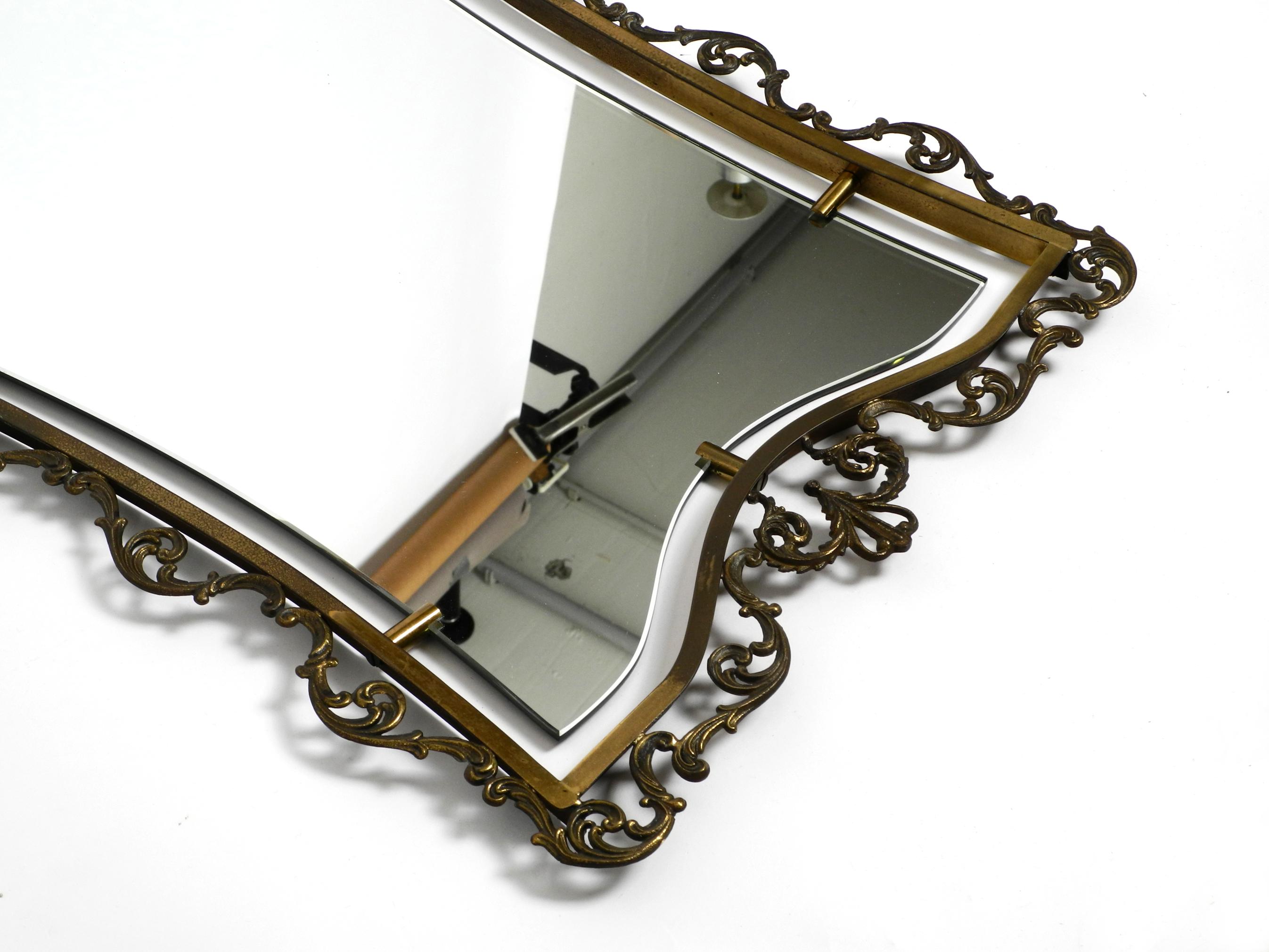Extraordinary Large, Heavy Italian Mid Century Wall Mirror with an Ornate Brass For Sale 4