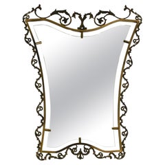 Extraordinary Large, Heavy Italian Mid Century Wall Mirror with an Ornate Brass