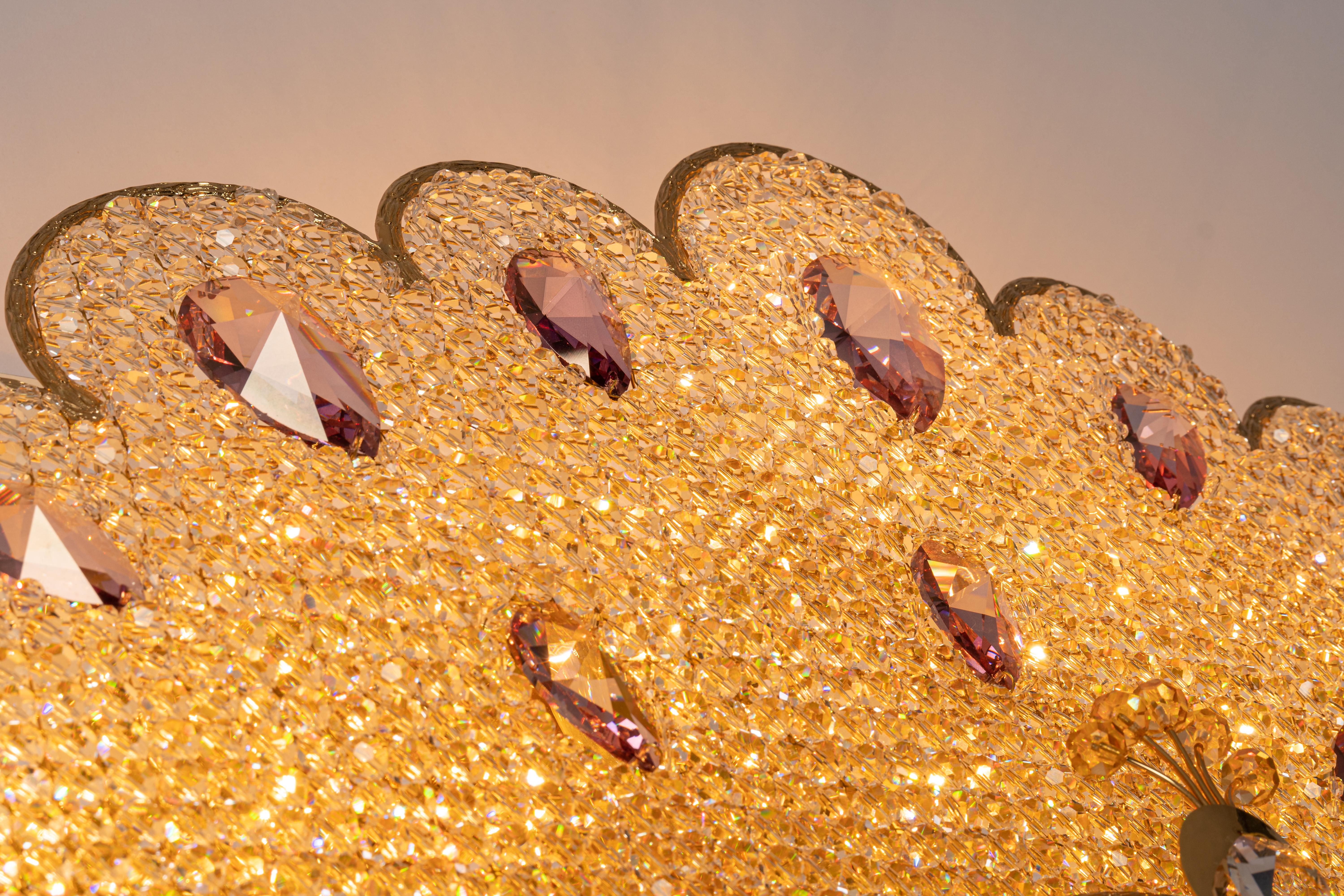 1 of 2 Extraordinary Large Rare Peacock Crystal Sconce by Palwa, Germany, 1960s 4