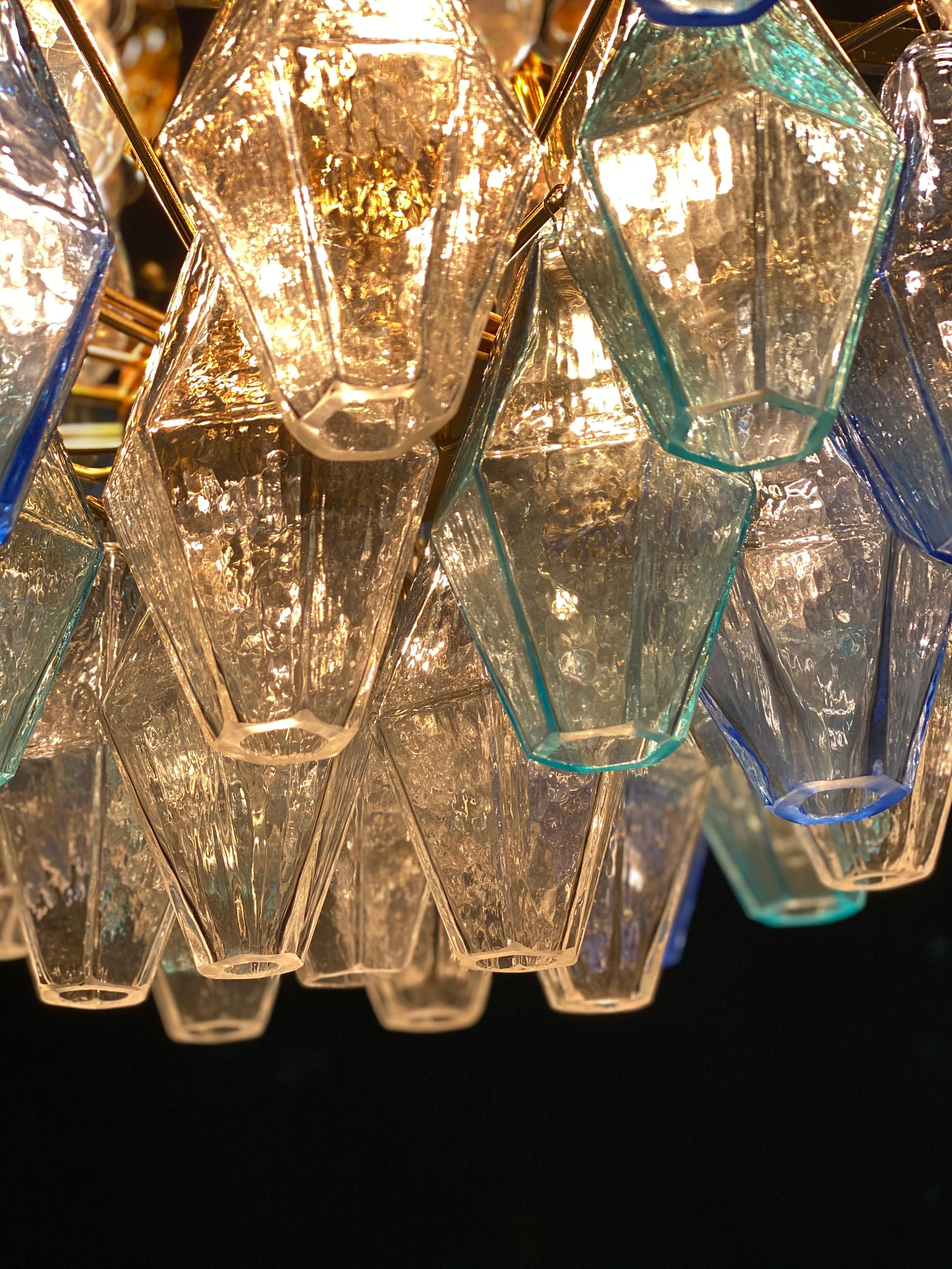 Extraordinary Large Sapphire Poliedri Murano Glass Ceiling Light or Chandelier 5