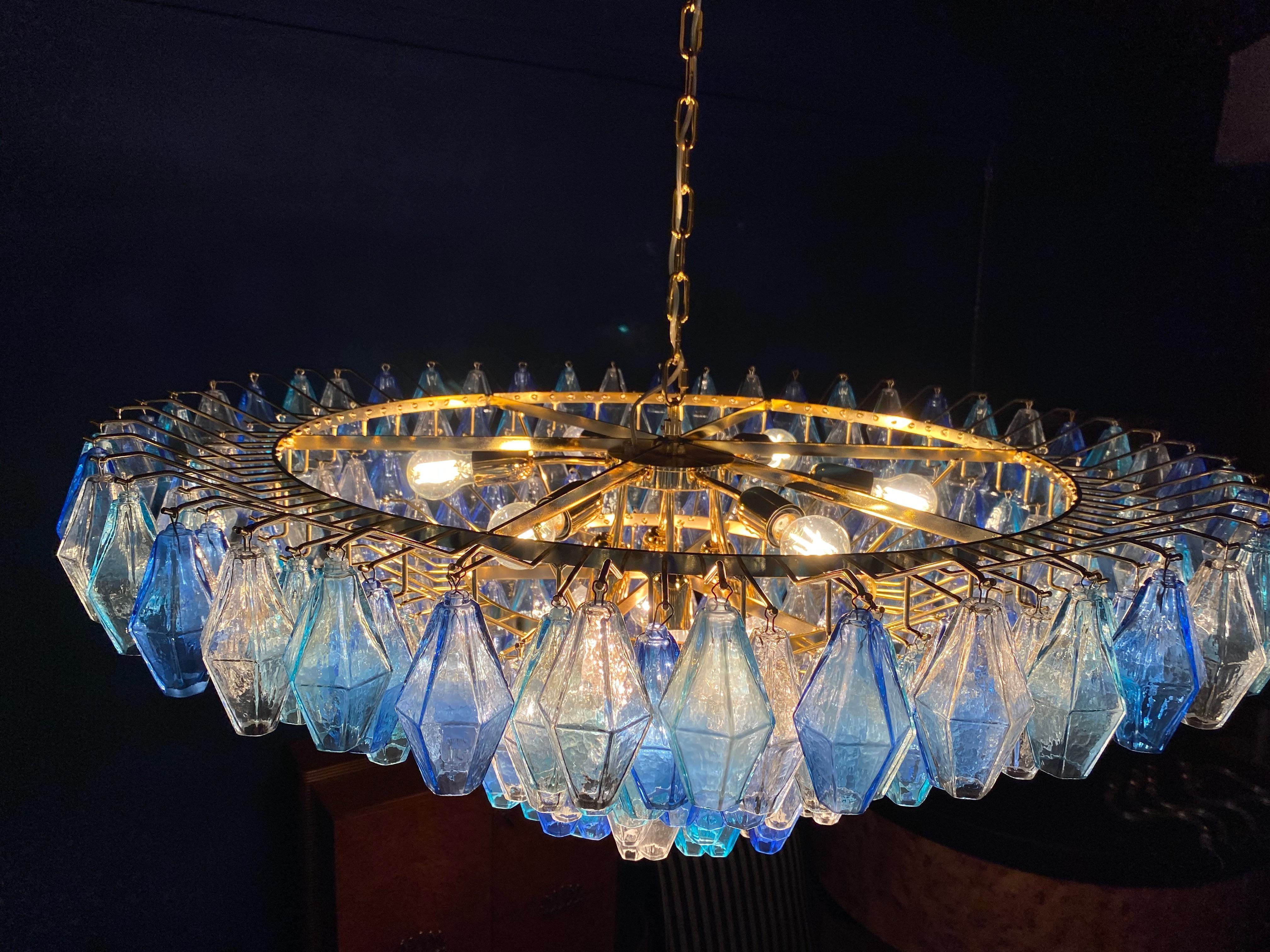 Extraordinary Large Sapphire Poliedri Murano Glass Ceiling Light or Chandelier 7