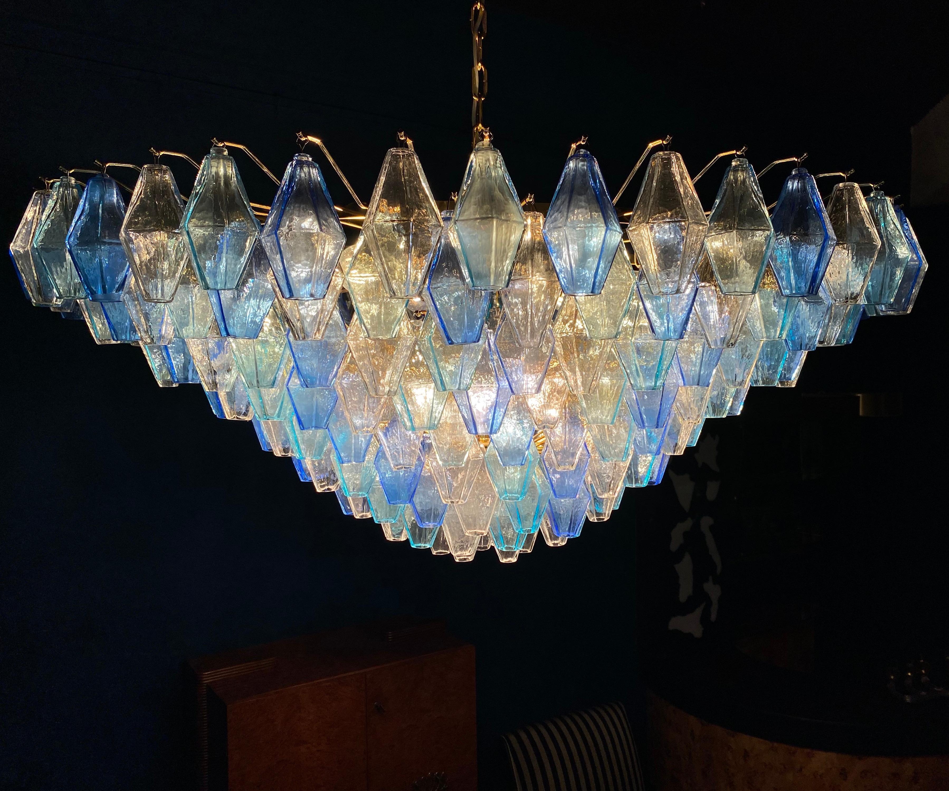 Late 20th Century Extraordinary Large Sapphire Poliedri Murano Glass Ceiling Light or Chandelier