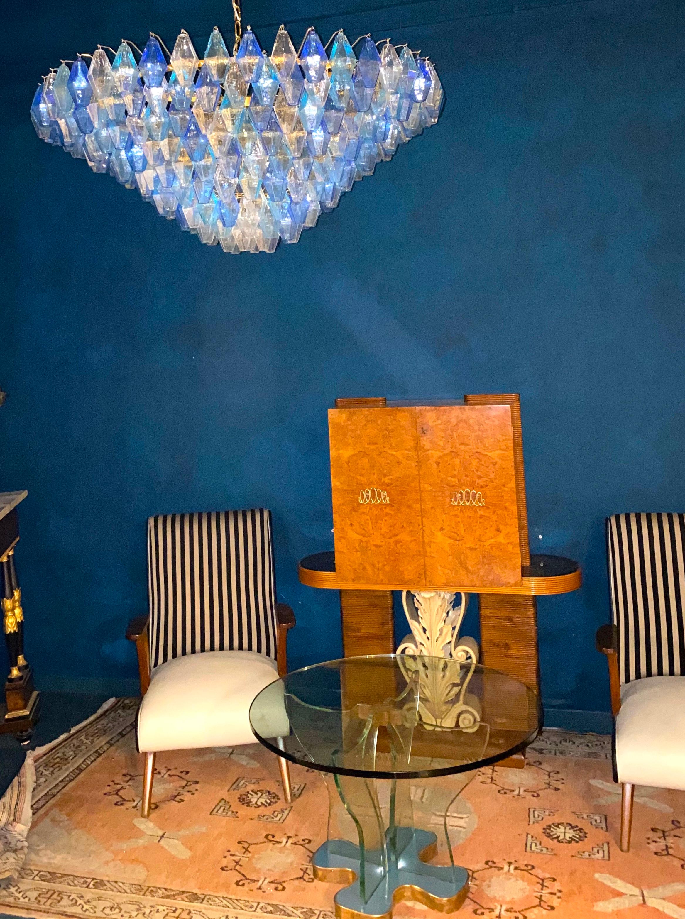 Extraordinary Large Sapphire Poliedri Murano Glass Ceiling Light or Chandelier 1