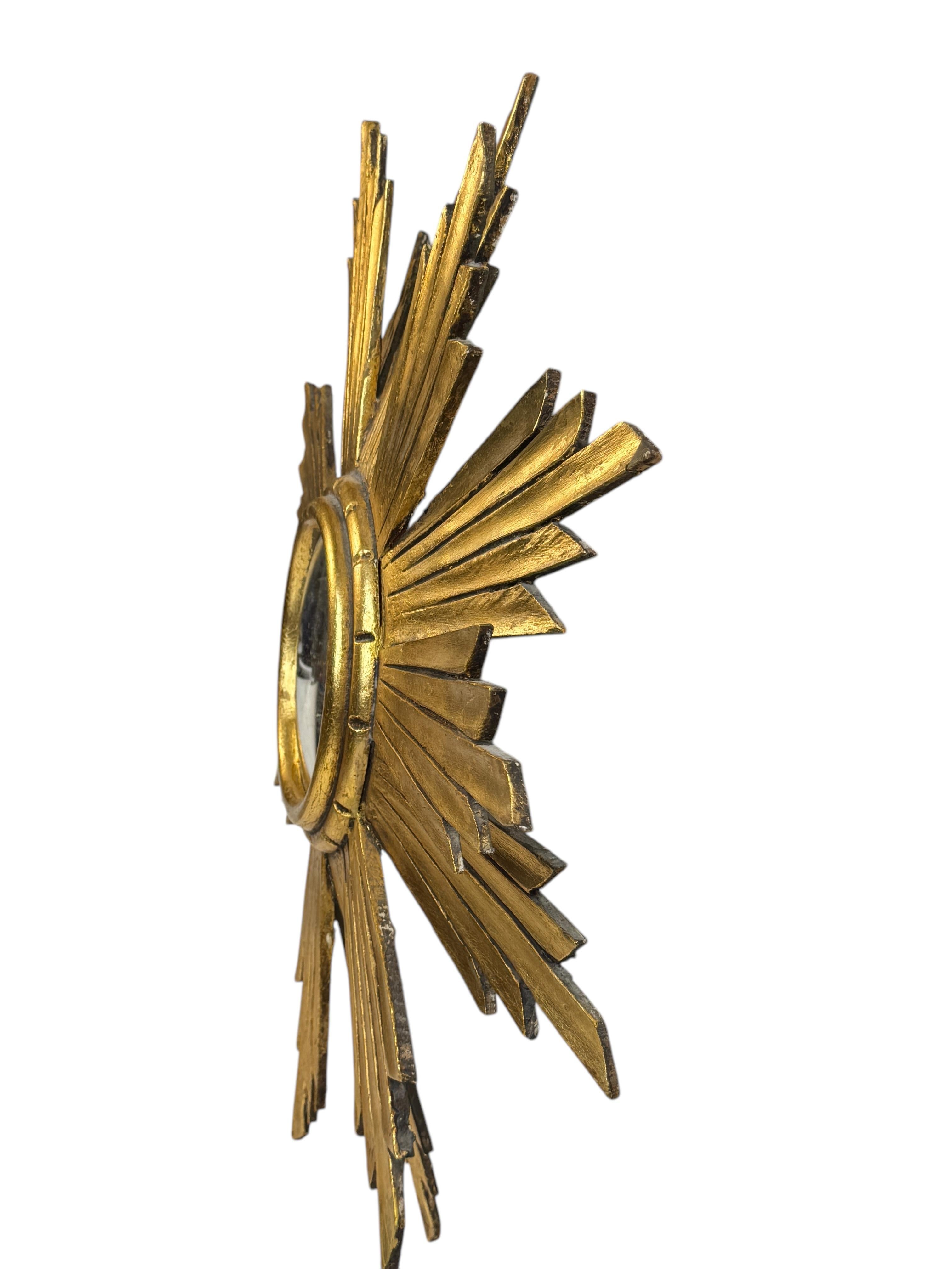 Außergewöhnlich großer Sunburst Starburst Konvexspiegel Vergoldetes Holz, Frankreich 1950er Jahre im Angebot 2