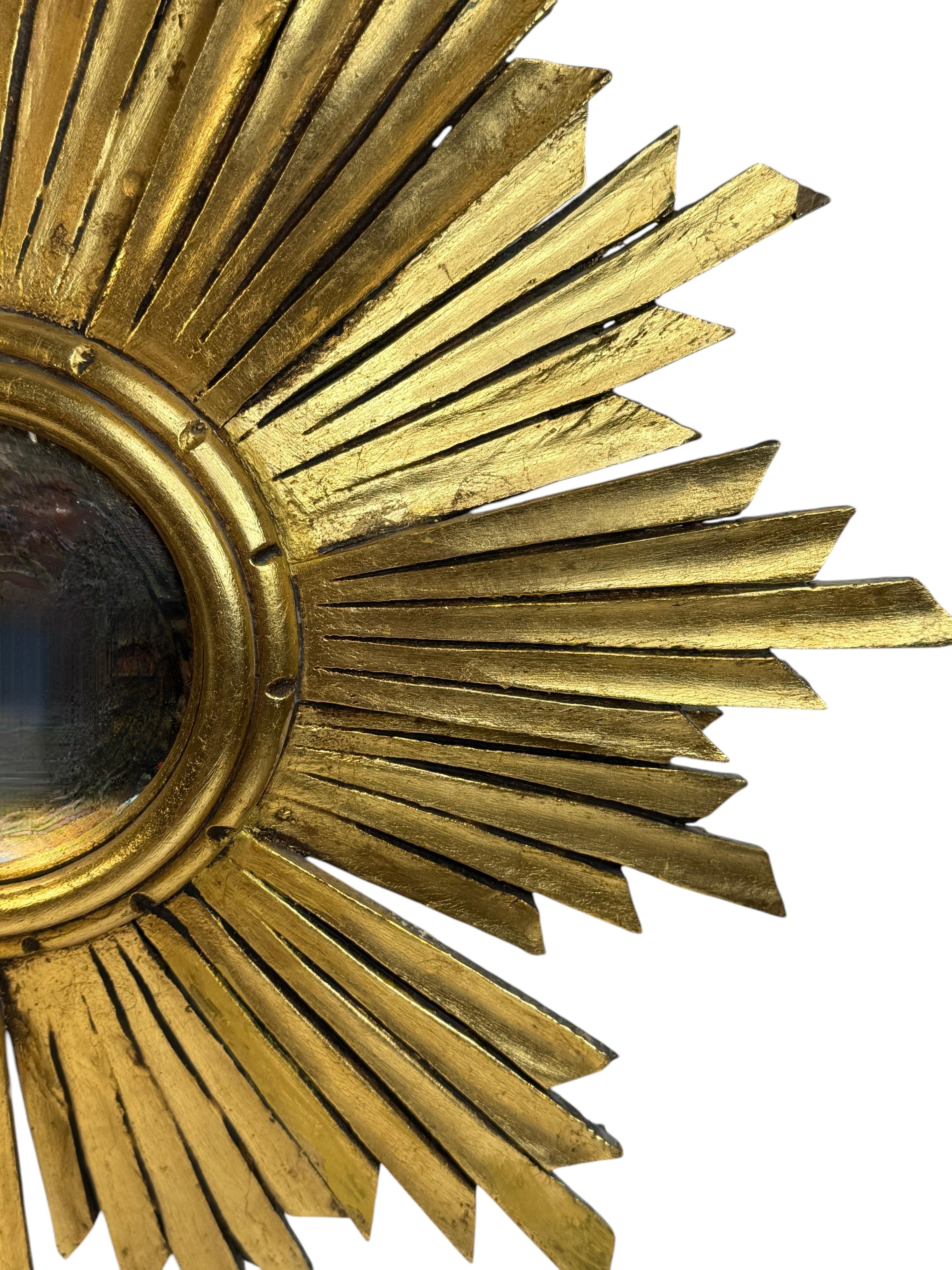 Außergewöhnlich großer Sunburst Starburst Konvexspiegel Vergoldetes Holz, Frankreich 1950er Jahre im Angebot 8