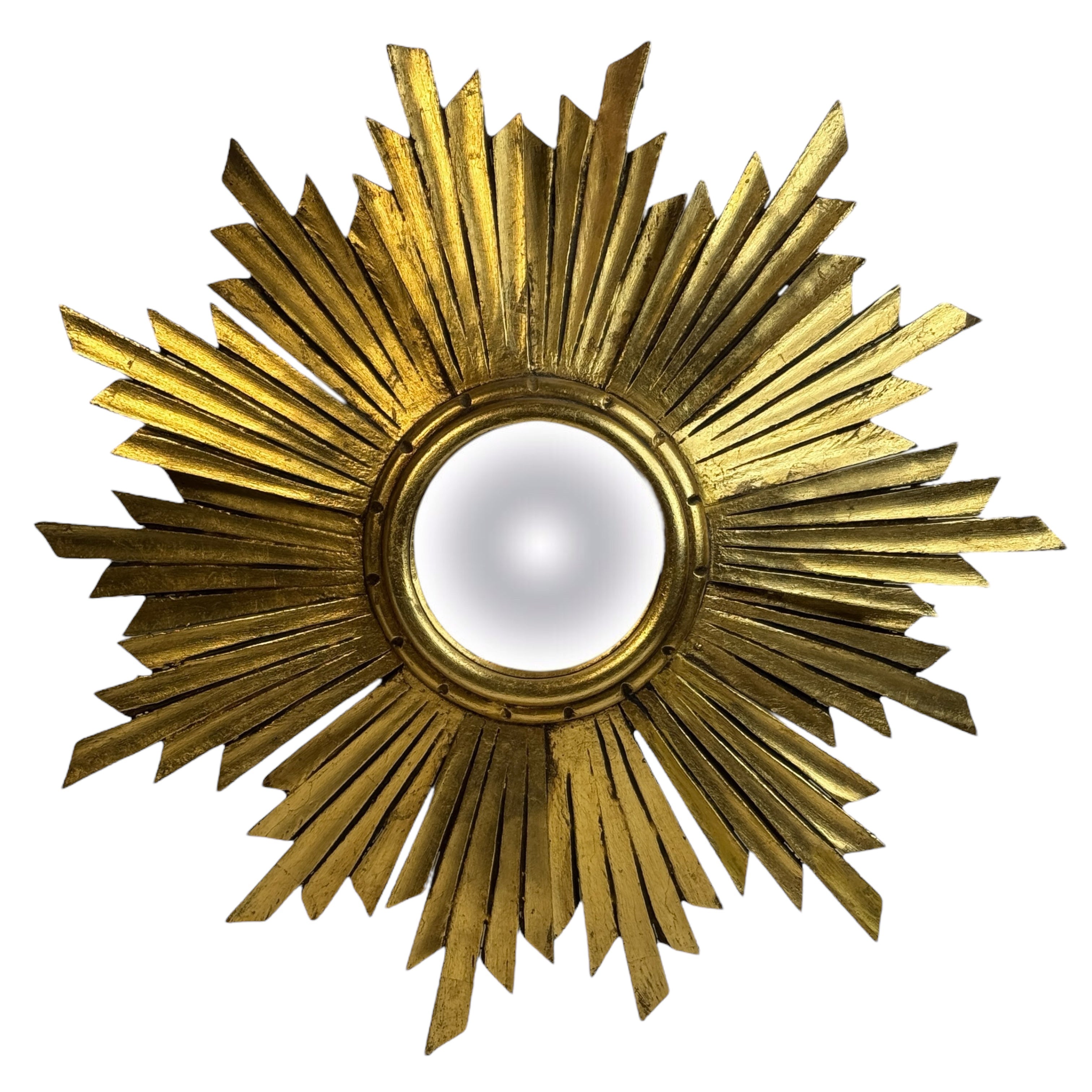 Außergewöhnlich großer Sunburst Starburst Konvexspiegel Vergoldetes Holz, Frankreich 1950er Jahre