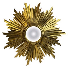 Extraordinary large Sunburst Starburst Convex Mirror Gilt Wood, France 1950s