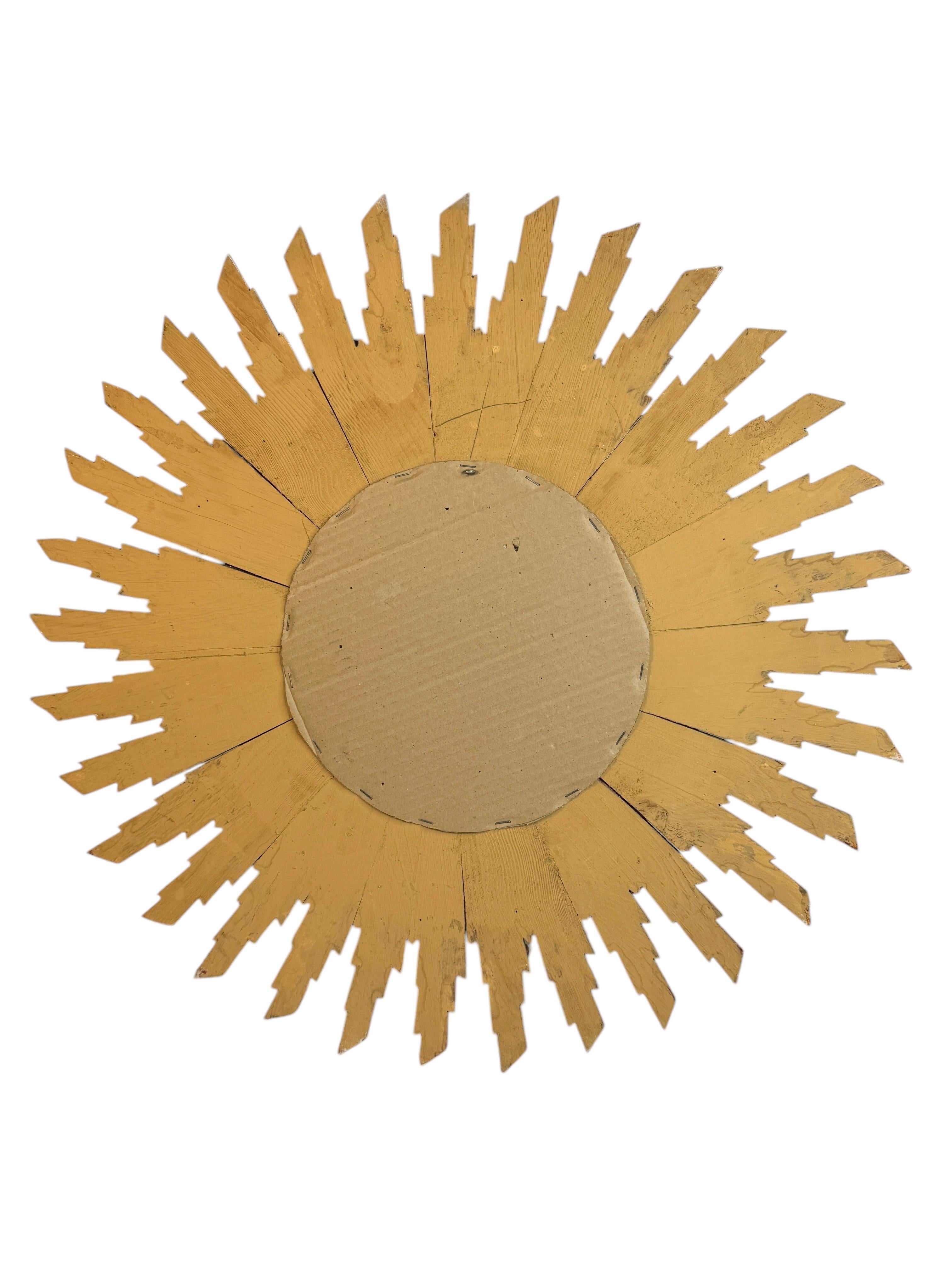 Extraordinaire grand miroir en trois couches Sunburst Starburst  Bois doré France 1950 en vente 7