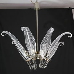 Extraordinary Large Transparent Murano Glass Leaves Chandelier by Franco Luce