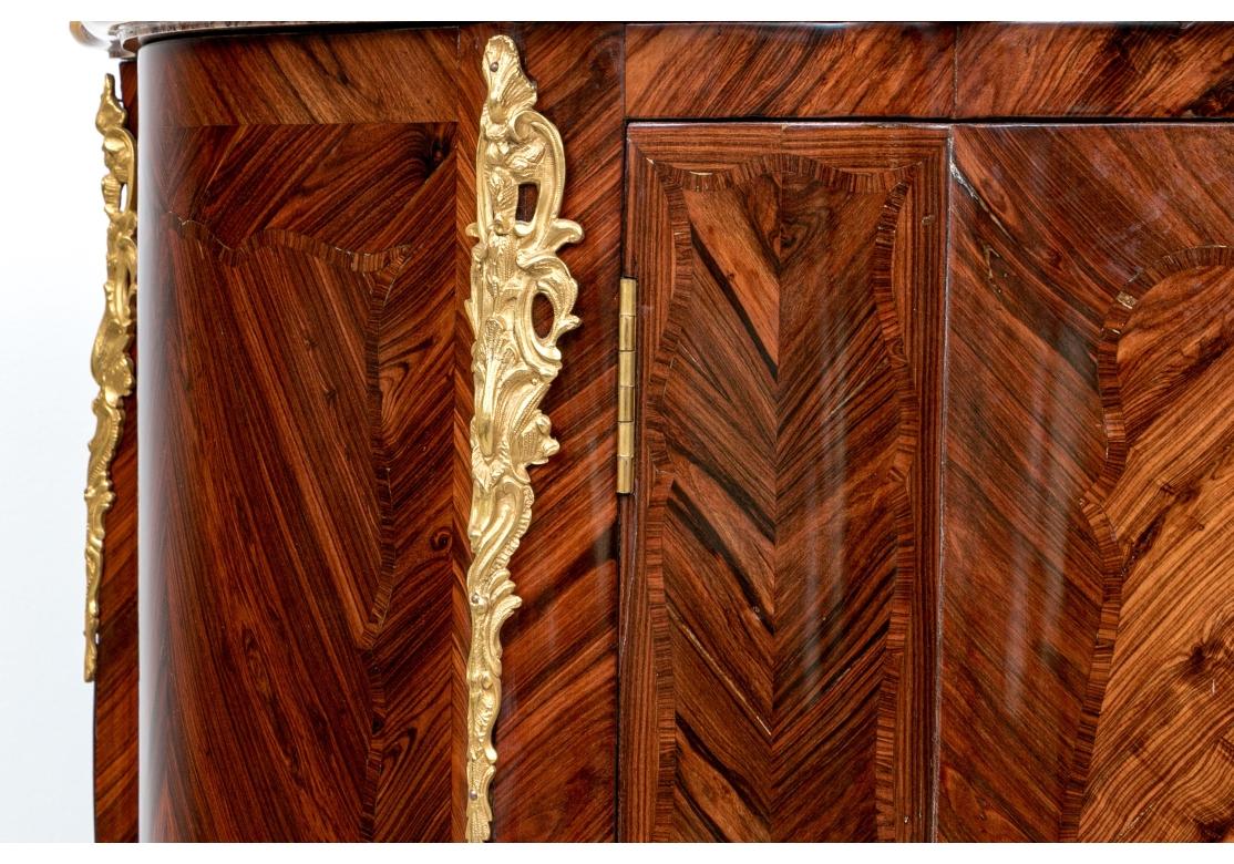 Extraordinary Louis XV/ XVI Style Highly Figured Inlaid Buffet Cabinet In Fair Condition For Sale In Bridgeport, CT