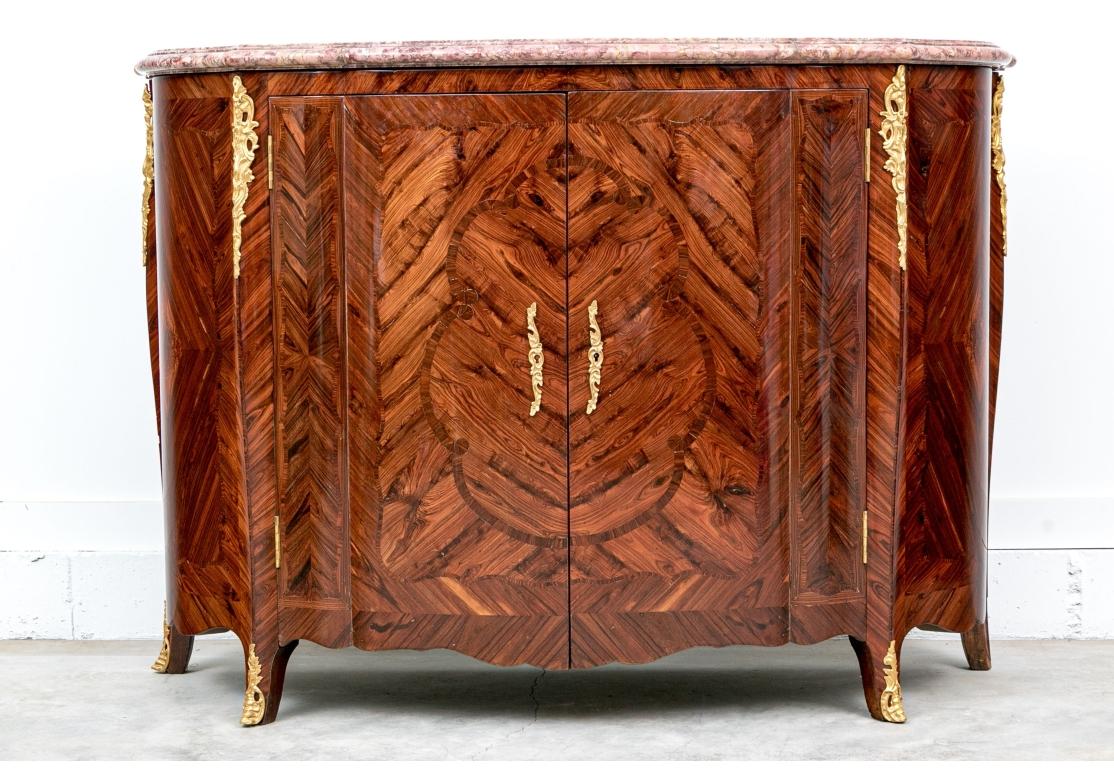 Extraordinary Louis XV/ XVI Style Highly Figured Inlaid Buffet Cabinet For Sale 1