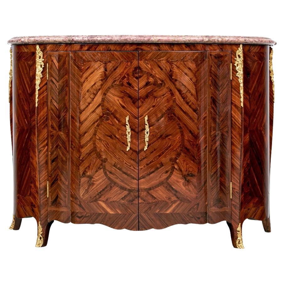 Extraordinary Louis XV/ XVI Style Highly Figured Inlaid Buffet Cabinet For Sale