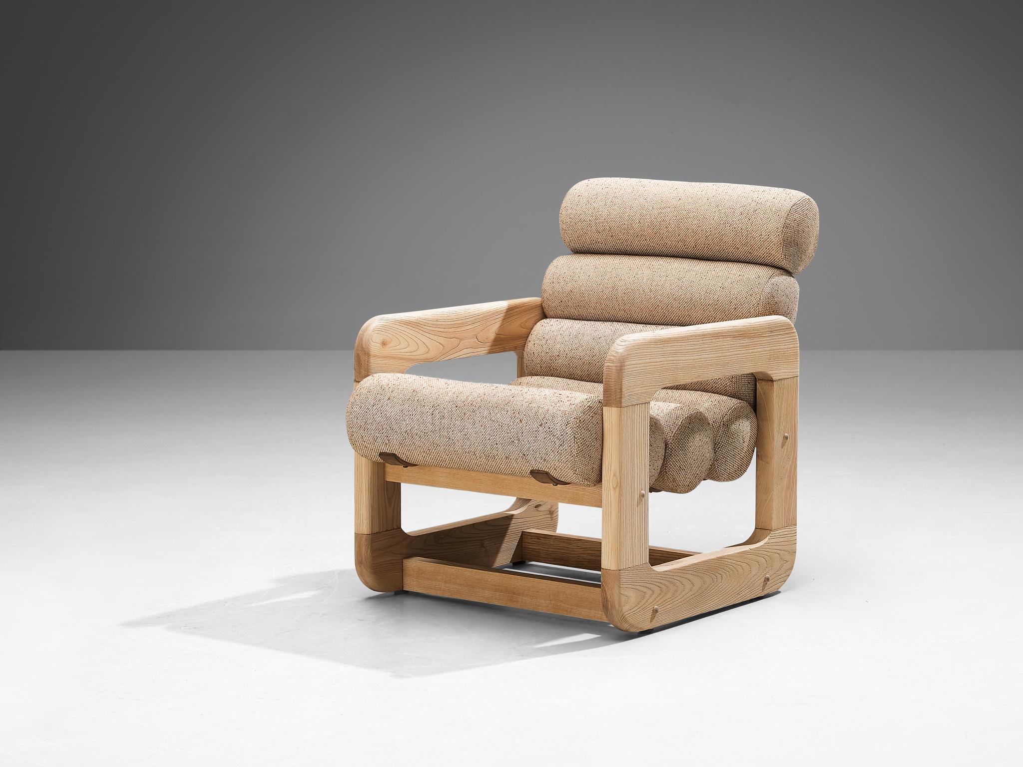 Fabric Extraordinary Lounge Chair in Ash and Beige Upholstery  For Sale
