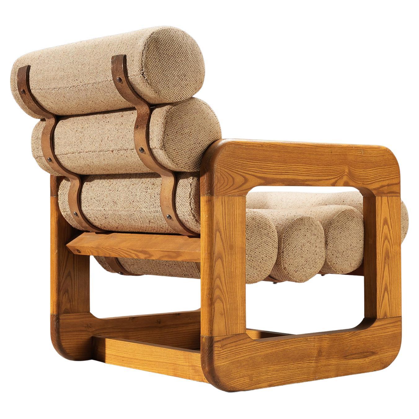 Außergewöhnlicher Loungesessel in Esche und beigefarbener Polsterung