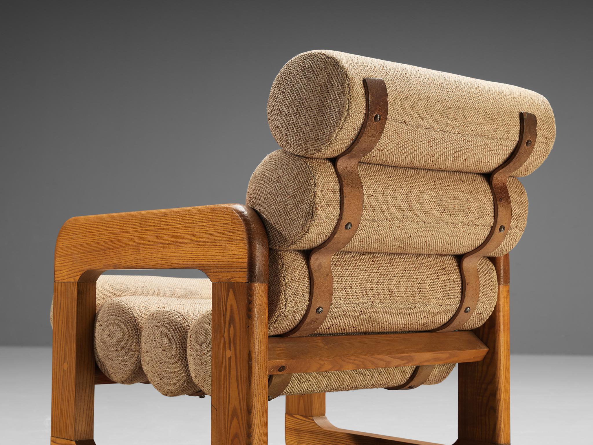 European Extraordinary Lounge Chair in Ash and Off-White Upholstery