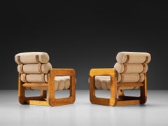 Extraordinary Lounge Chairs in Ash and Beige Upholstery