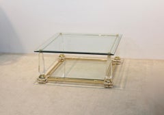 Extraordinary Lucite, Brass and Glass Obelisk Coffee Table, 1970s