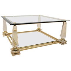 Extraordinary Lucite, Brass and Glass Obelisk Coffee Table, 1970s