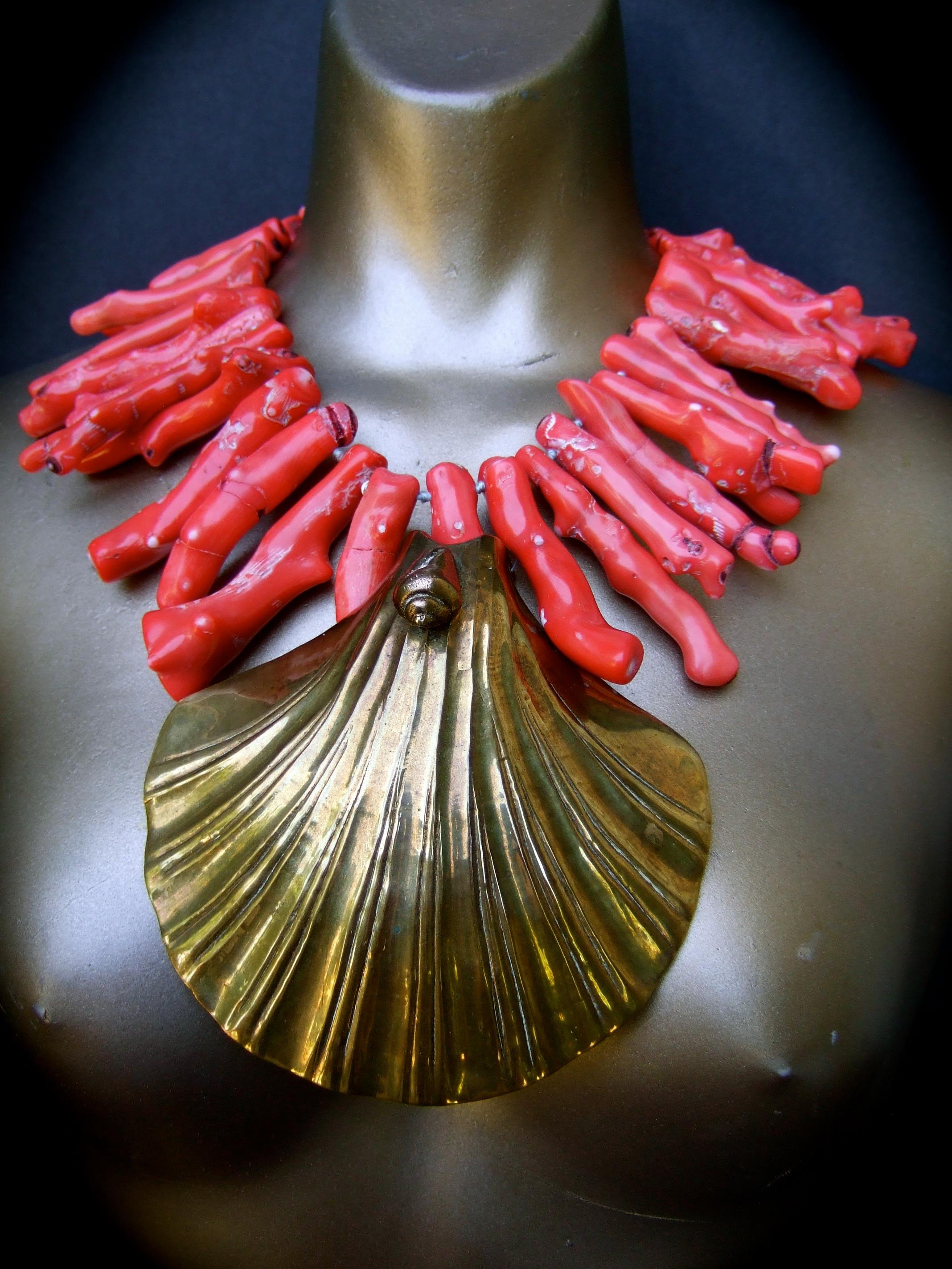 Rough Cut Extraordinary Massive Coral Branch Avant-garde Artisan Statement Necklace c 1980