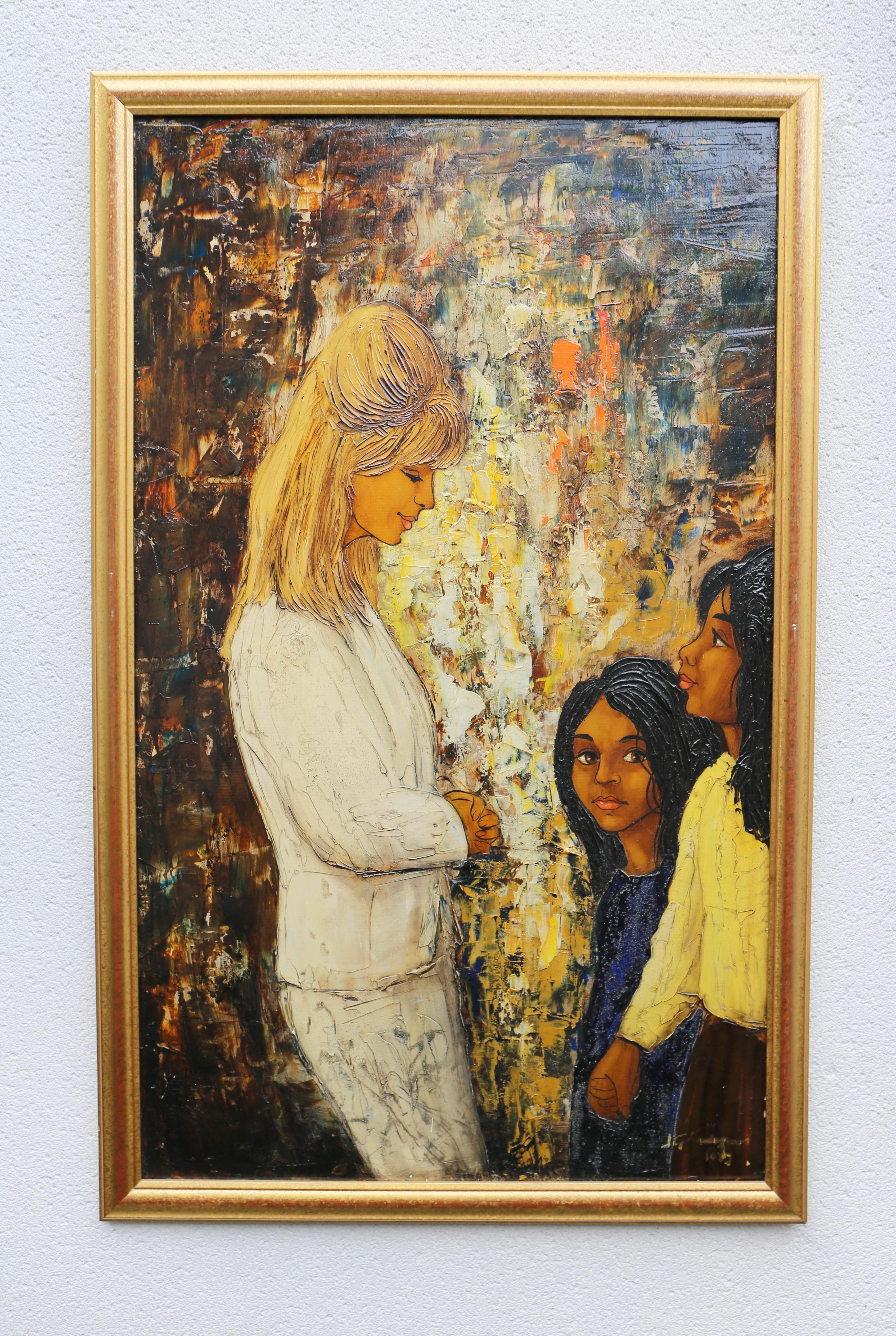 Extraordinaria pintura de mediados del siglo XX sobre tablero duro en venta 1