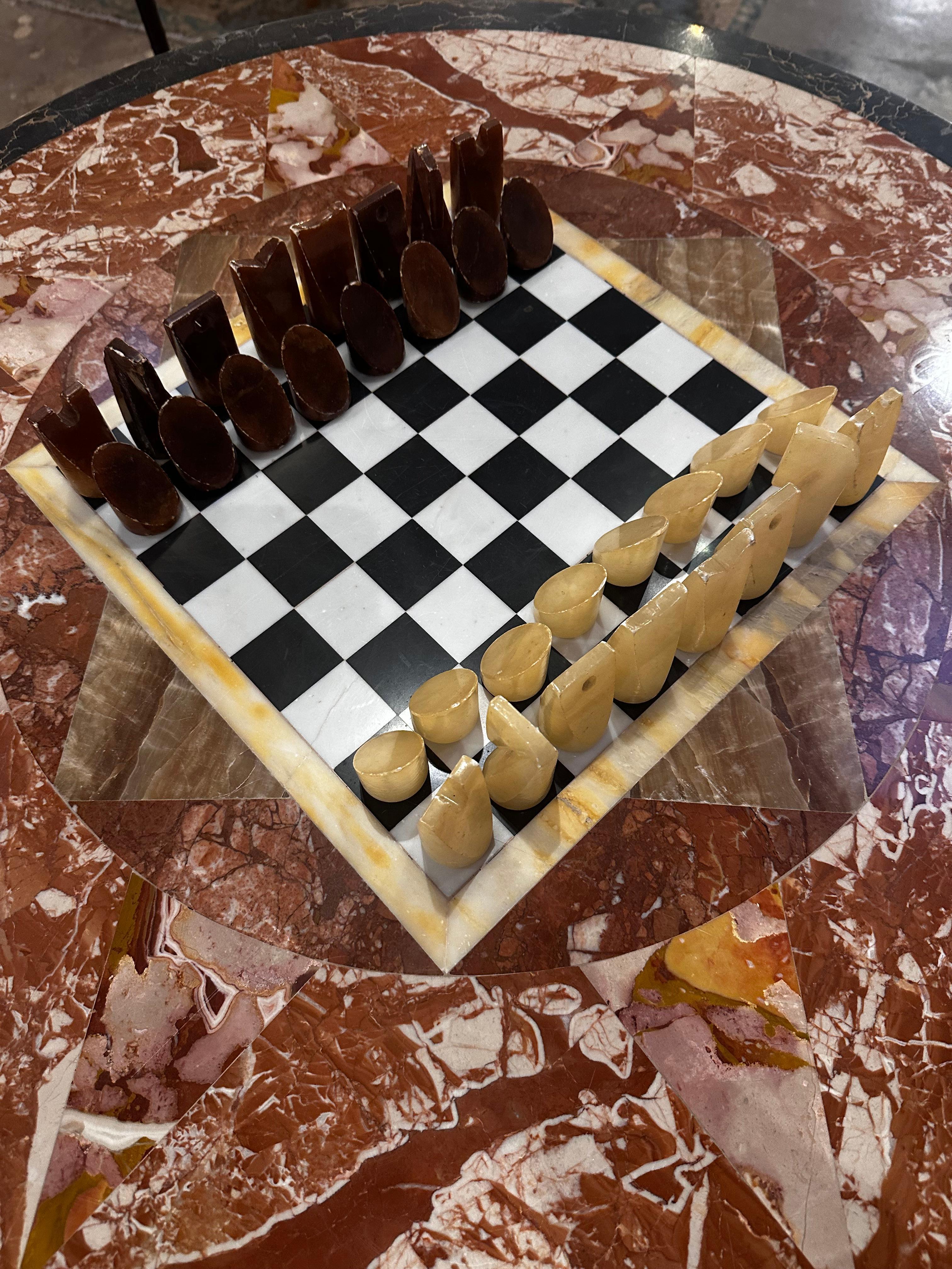 Extraordinary Mid Century Italian Green Marble Chess Table 1950 For Sale 8