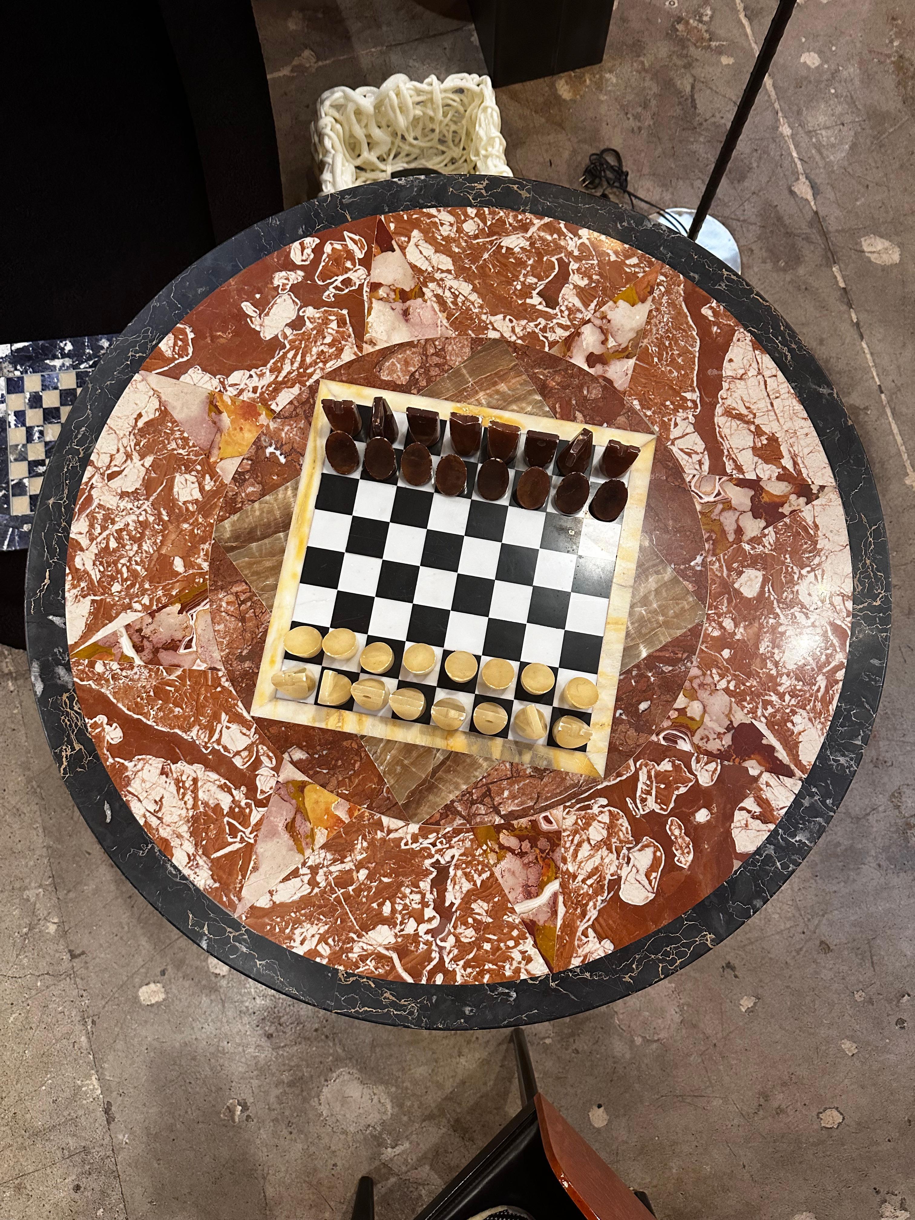 Extraordinary Mid Century Italian Green Marble Chess Table 1950 For Sale 1