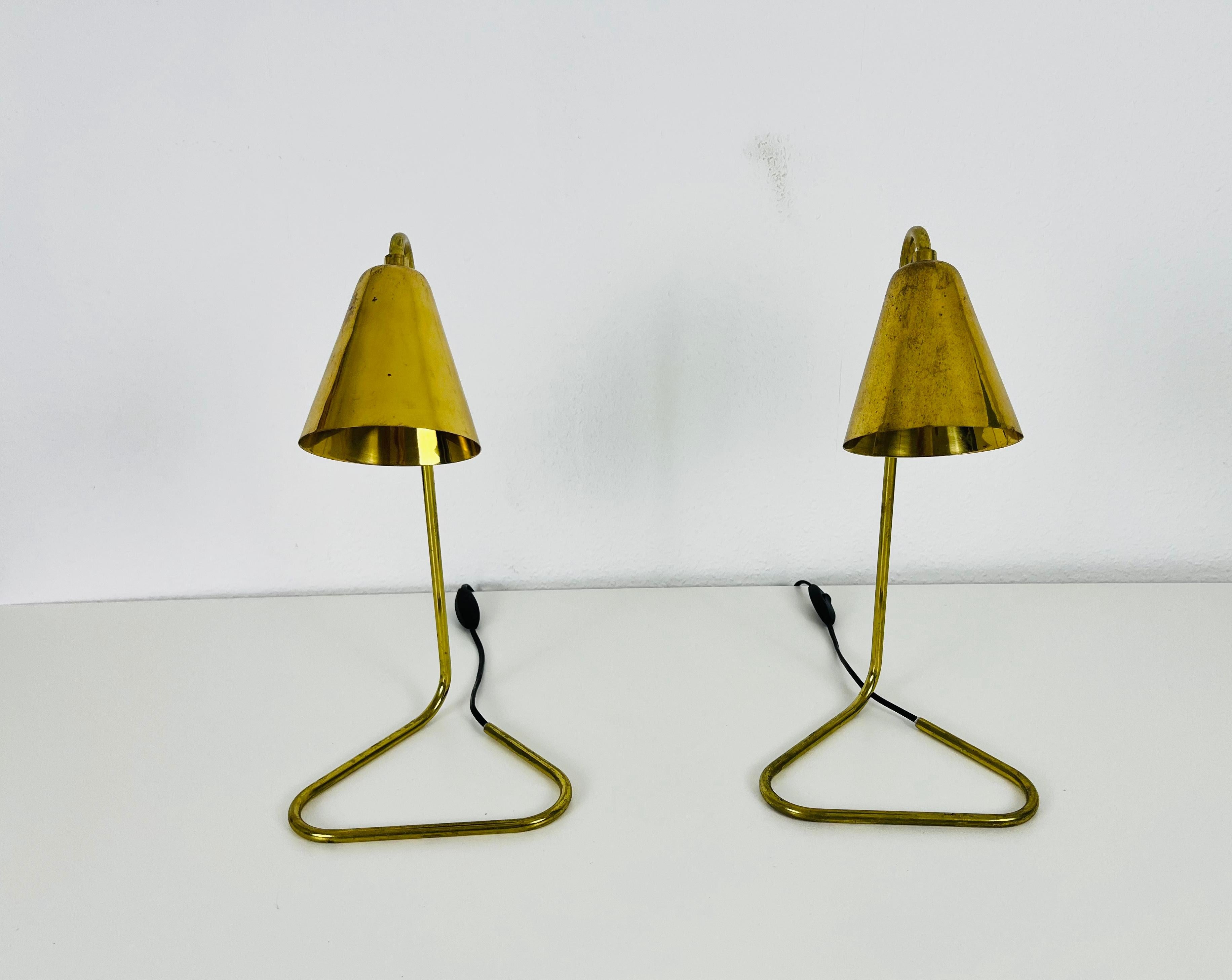 European Extraordinary Mid-Century Modern Brass Table Lamps, Pair, 1960s