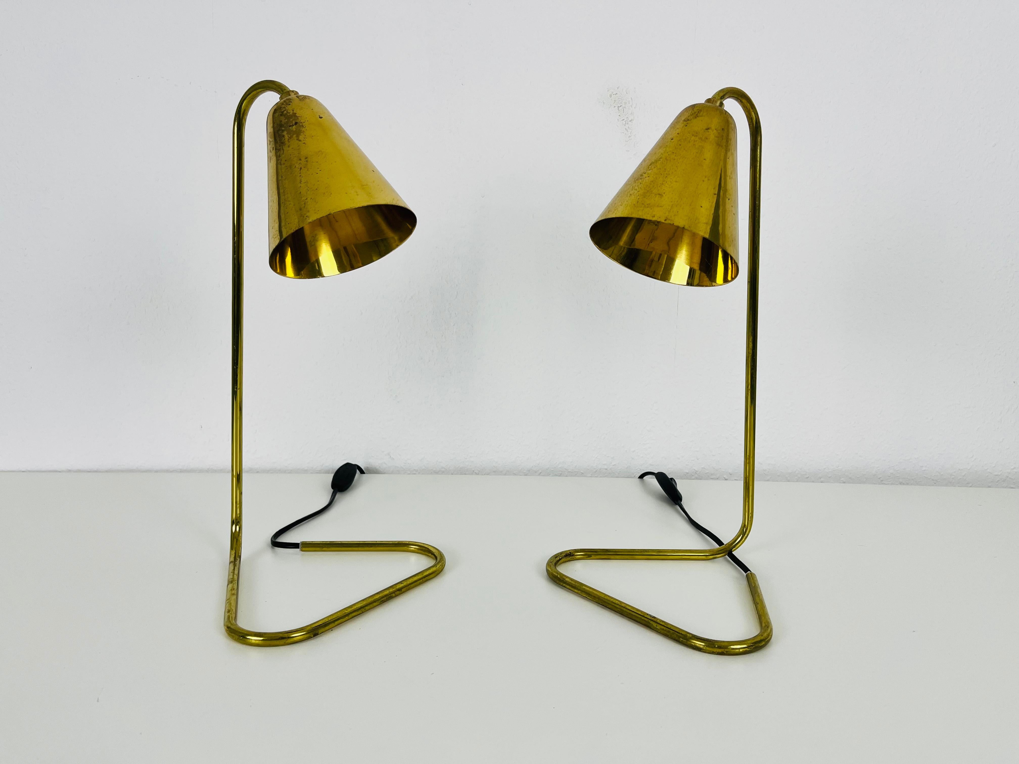 Extraordinary Mid-Century Modern Brass Table Lamps, Pair, 1960s In Good Condition In Hagenbach, DE